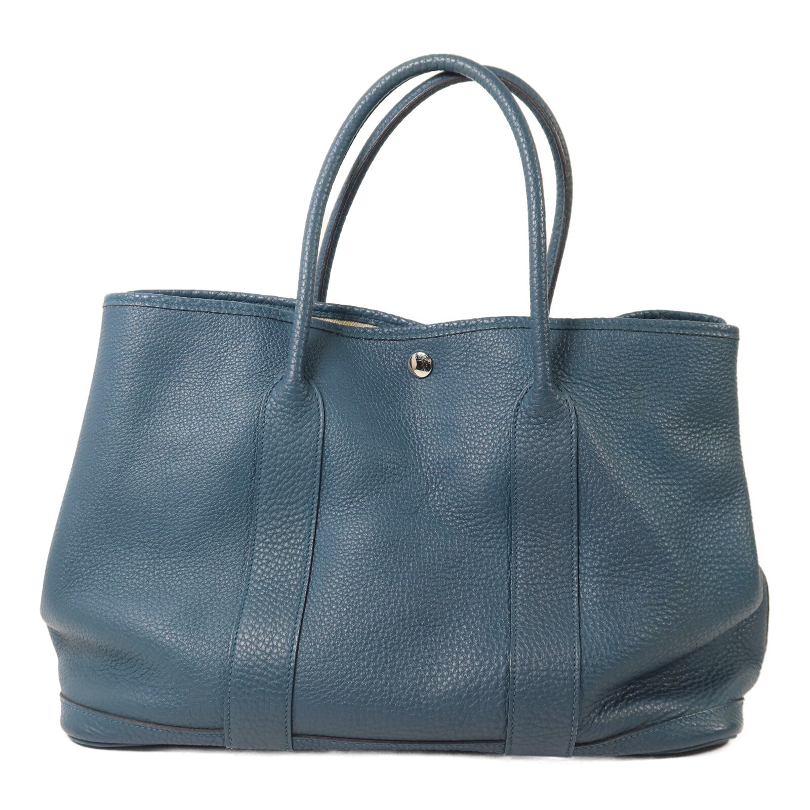 HERMES Clemence皮革Garden Party PM手挽袋Bleu Tempete
