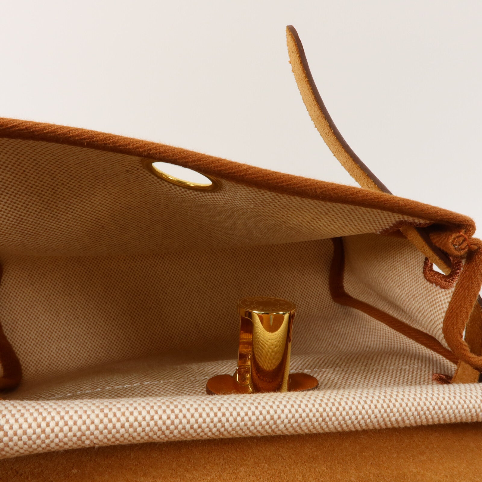 HERMES 帆布Mini Herbag肩背袋Ecru Beige/Fauve