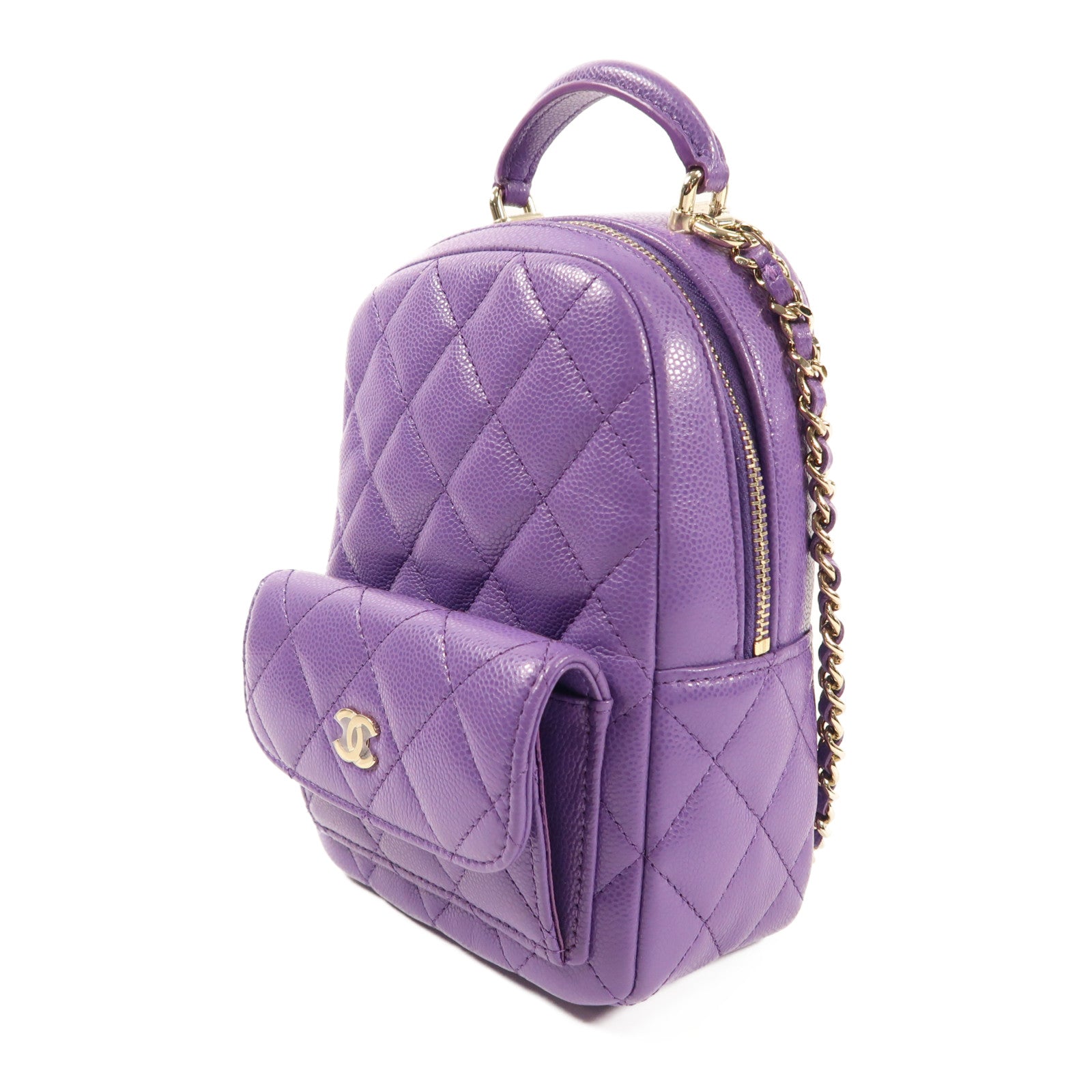 CHANEL 牛皮皮革Rucksack金扣鏈帶背包