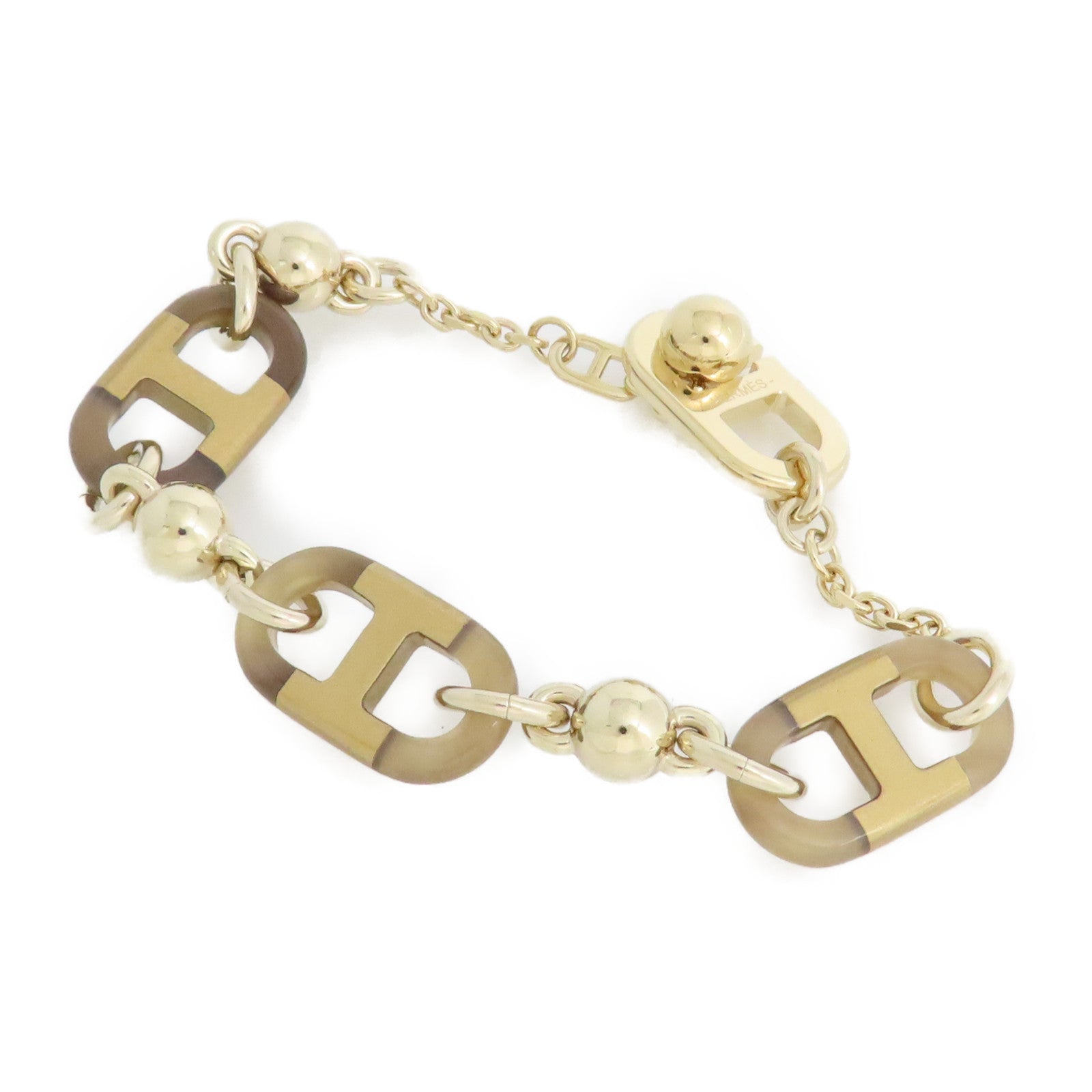 HERMES 水牛角/金屬Sur Mer Small Bracelet金扣手鏈啡色