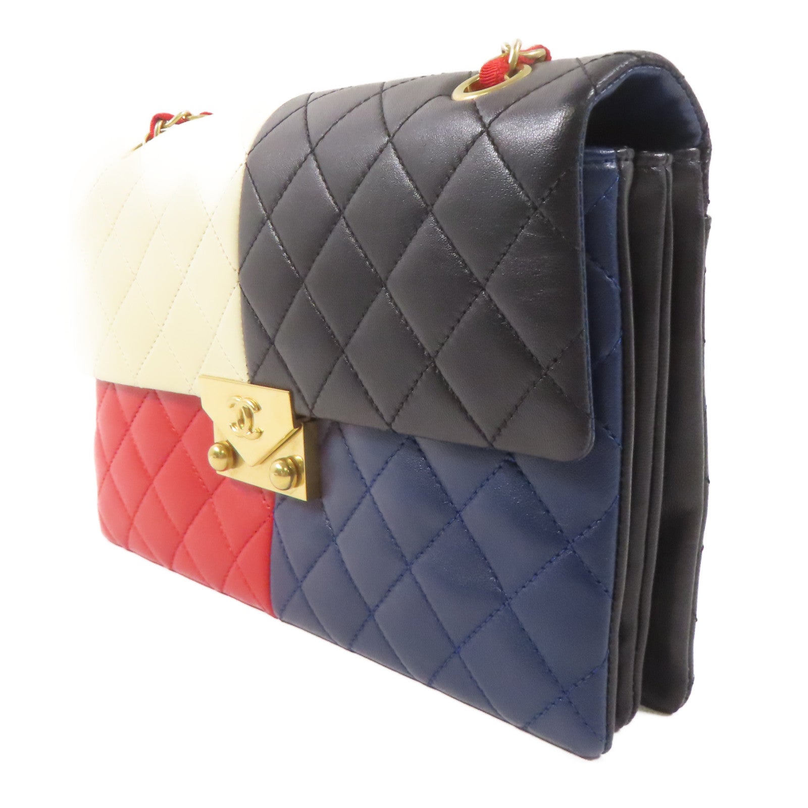 CHANEL 羊皮皮革Shoulder Bag金扣肩背袋紅色/白色/黑色/藍色