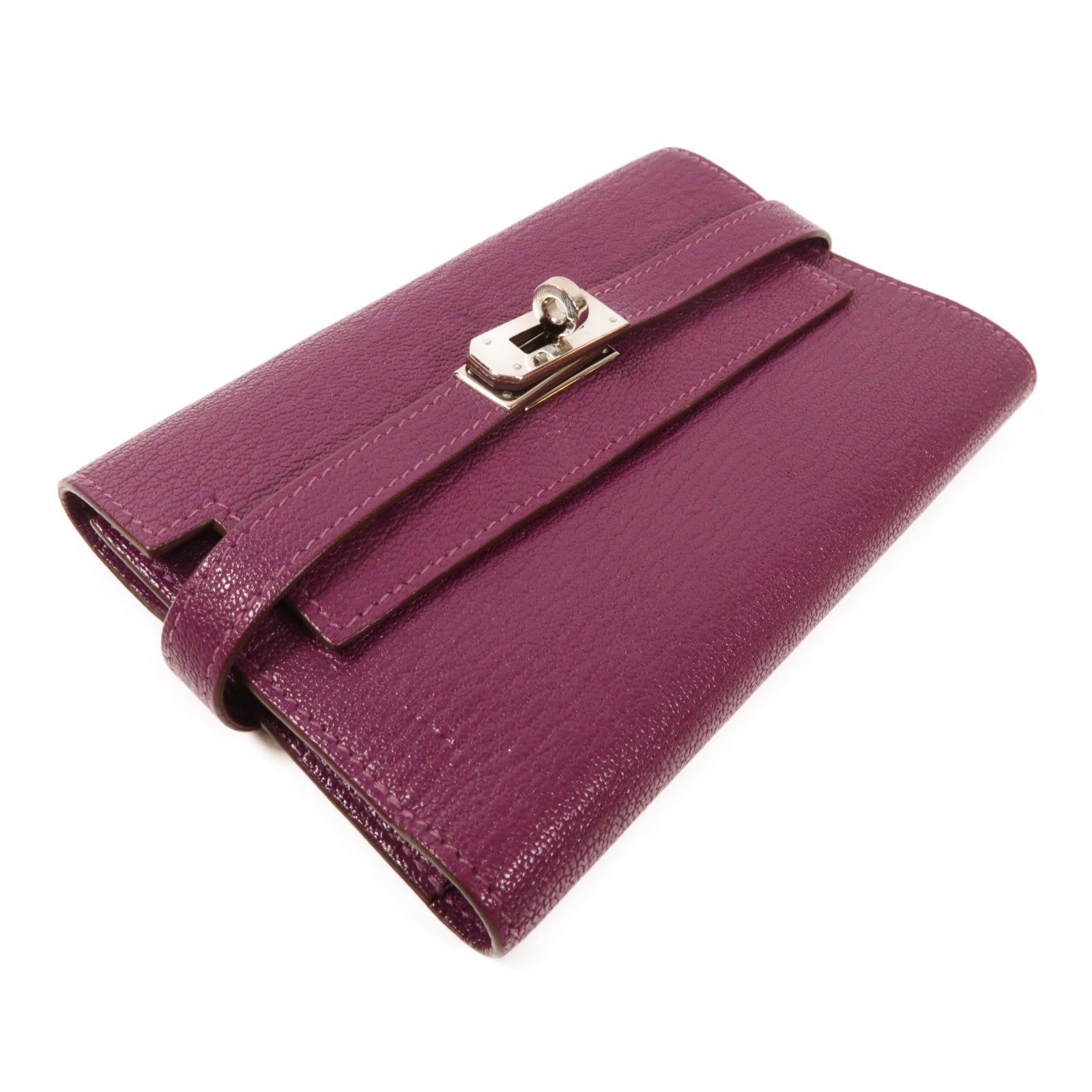 HERMES Chevre皮革Kelly Depliant Wallet銀扣錢包Anemone