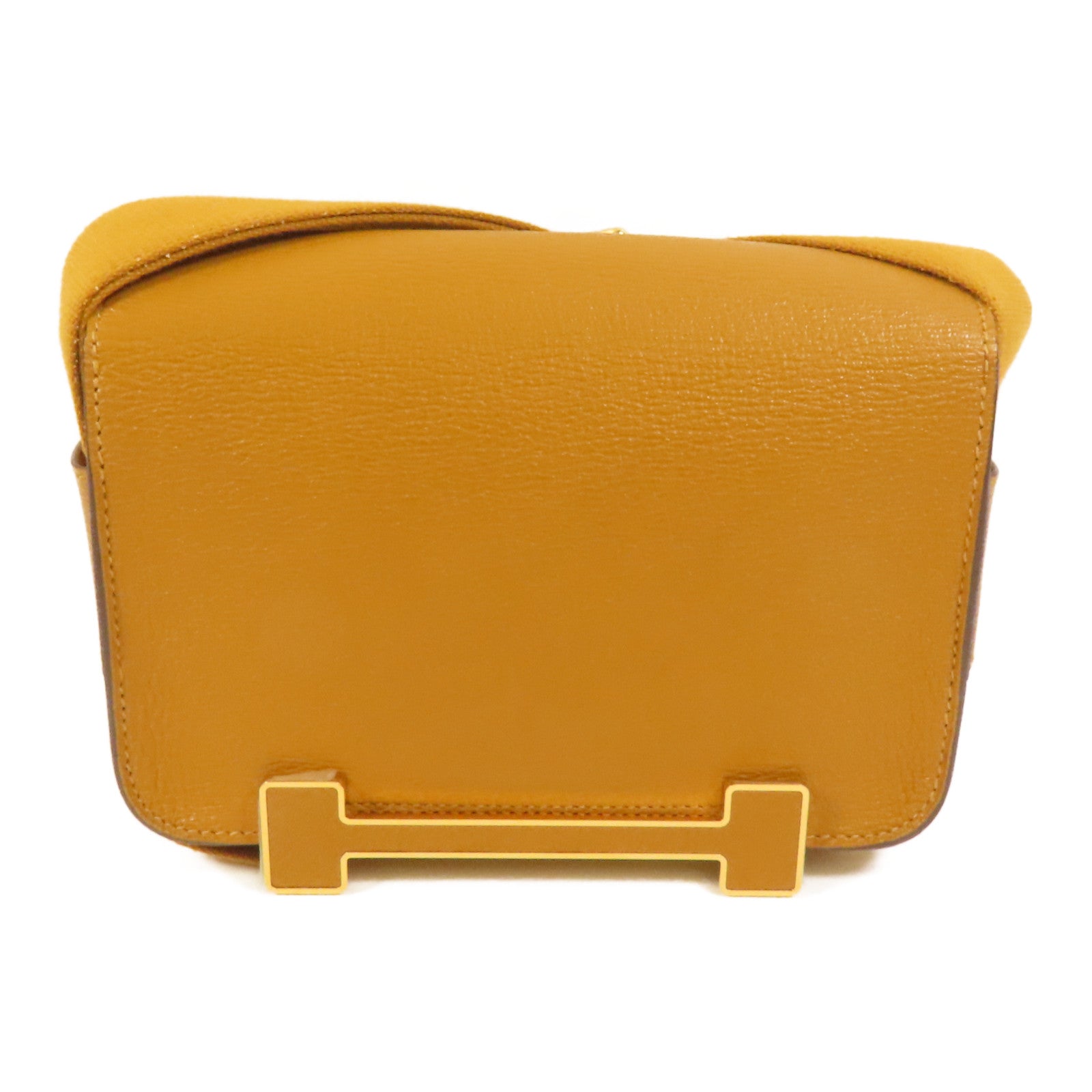 HERMES Chevre皮革Geta金扣肩背袋Caramel