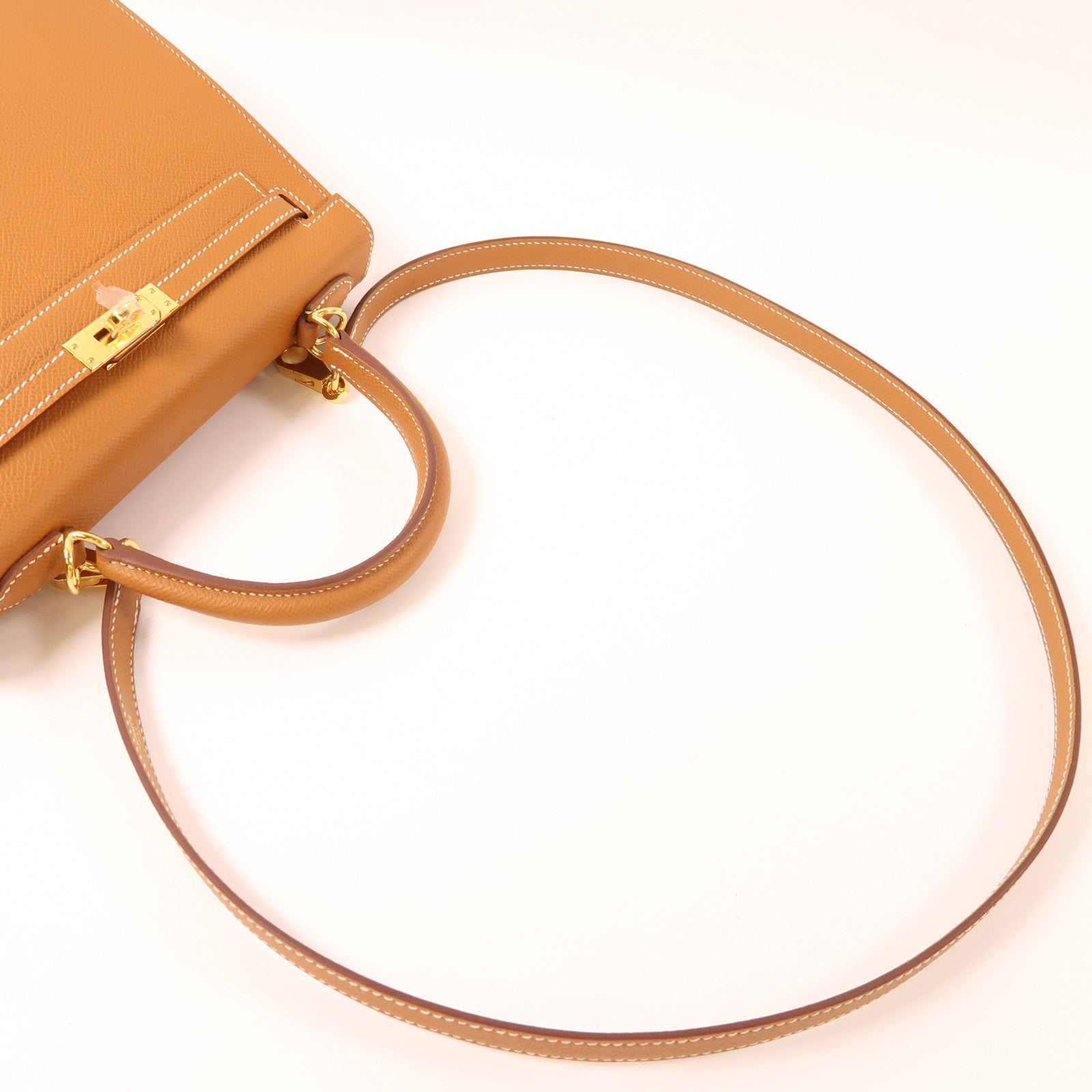 HERMES Epsom皮革Kelly 25金扣手挽肩背兩用袋Gold棕色