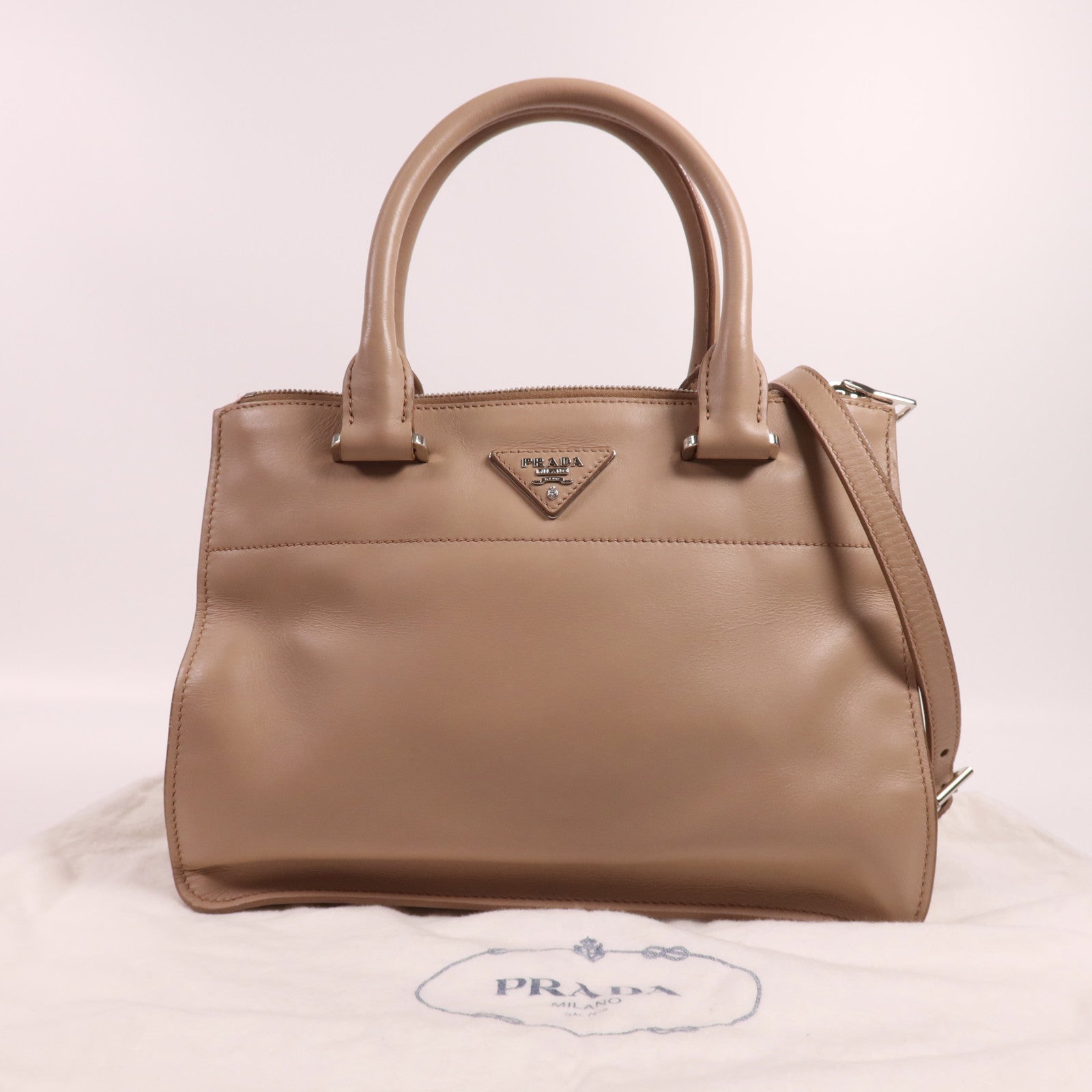 PRADA 牛皮皮革2 Way Shoulder銀扣手挽肩背兩用袋