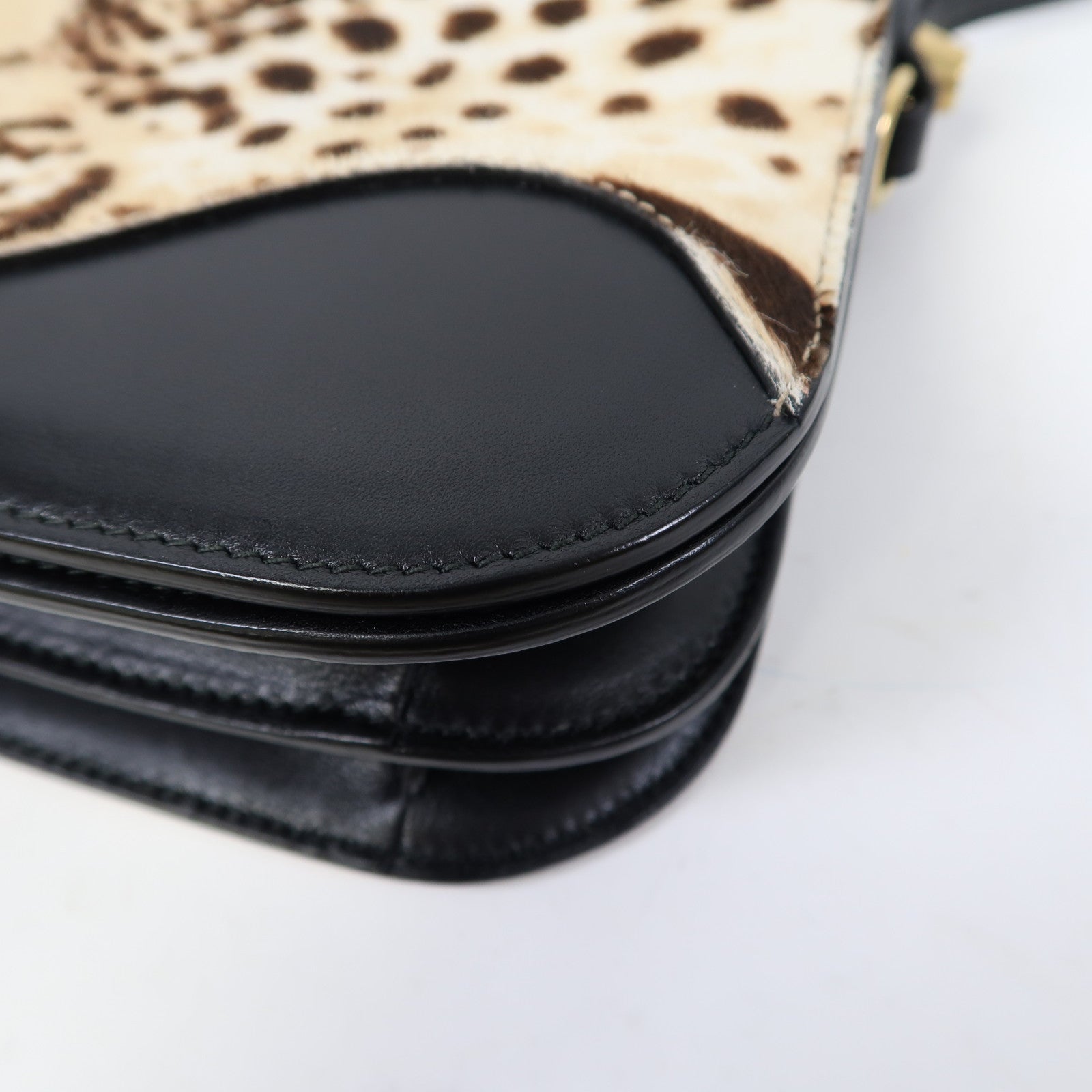 GUCCI 馬毛/牛皮皮革Shoulder Bag金扣肩背袋啡色/黑色