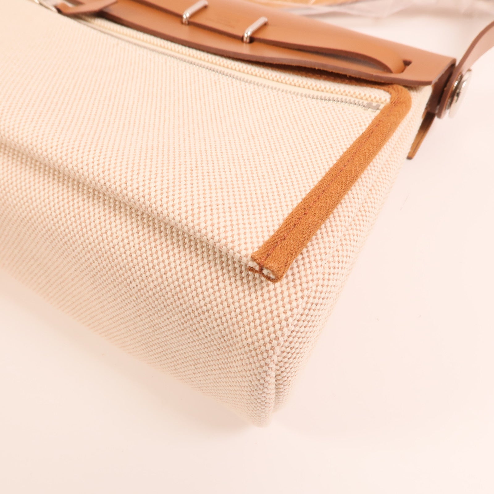 HERMES Toile H帆布Mini Herbag銀扣肩背袋Beige/Fauve