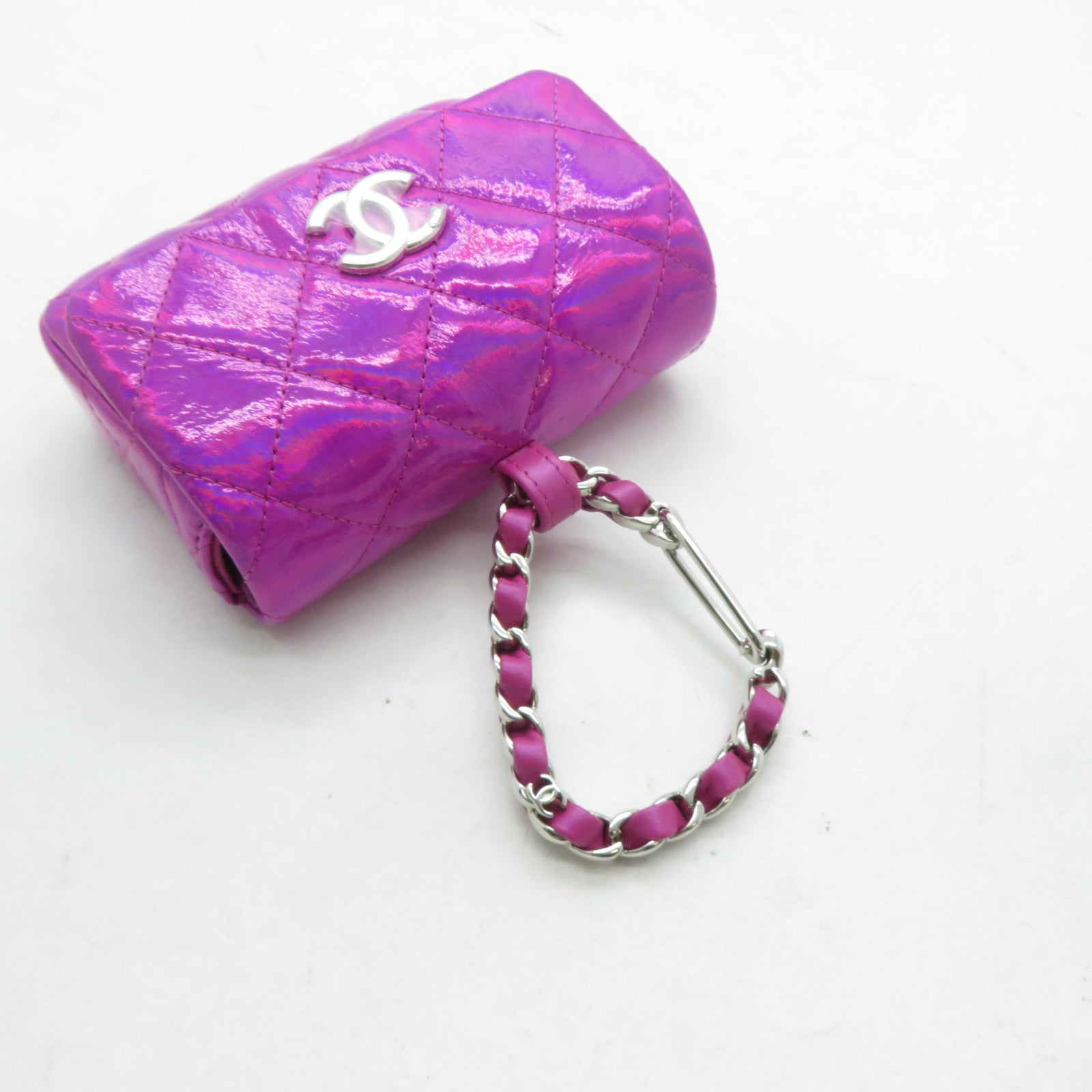 CHANEL 【激減優惠】菱格漆皮皮革Waist Bag銀扣腰包粉紅色