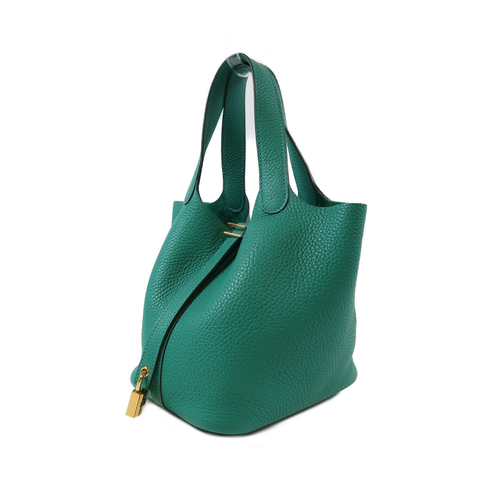 HERMES Clemence皮革Picotin PM金扣手挽袋Vert Vertigo/綠色