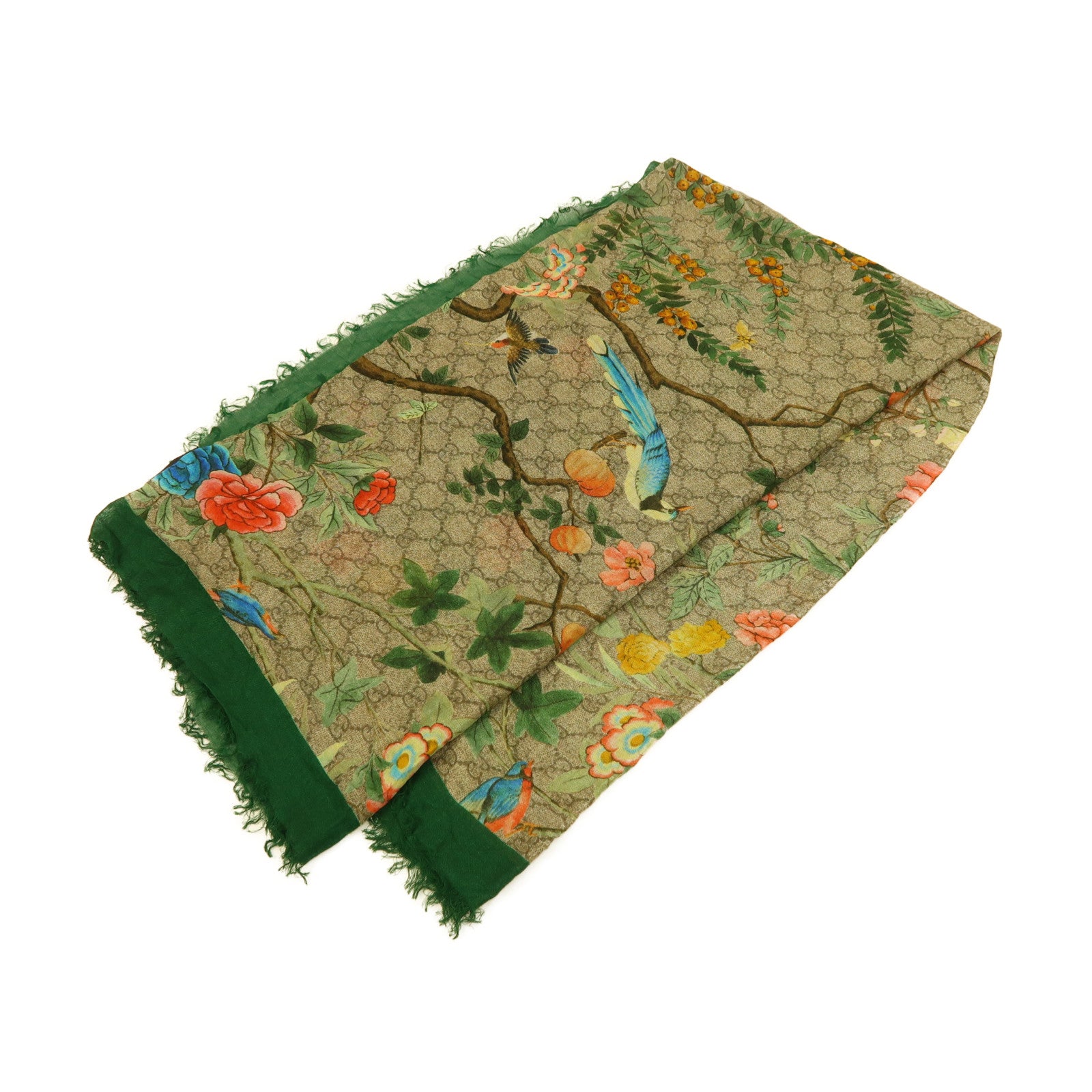 GUCCI 絲質Scarf 110x110CM圍巾啡色/綠色/彩色