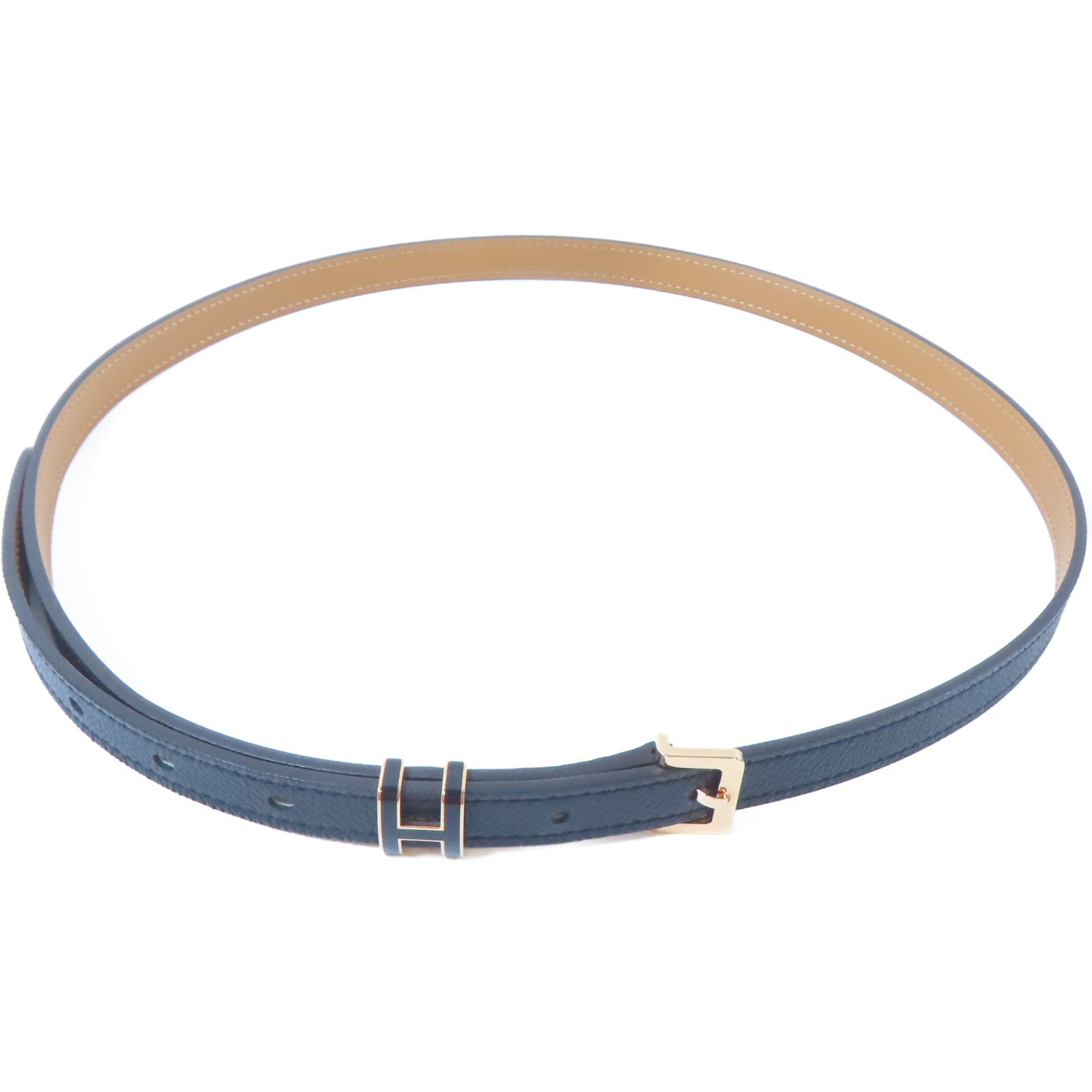 HERMES Epsom皮革Pop H Belt金扣皮帶Noir黑色