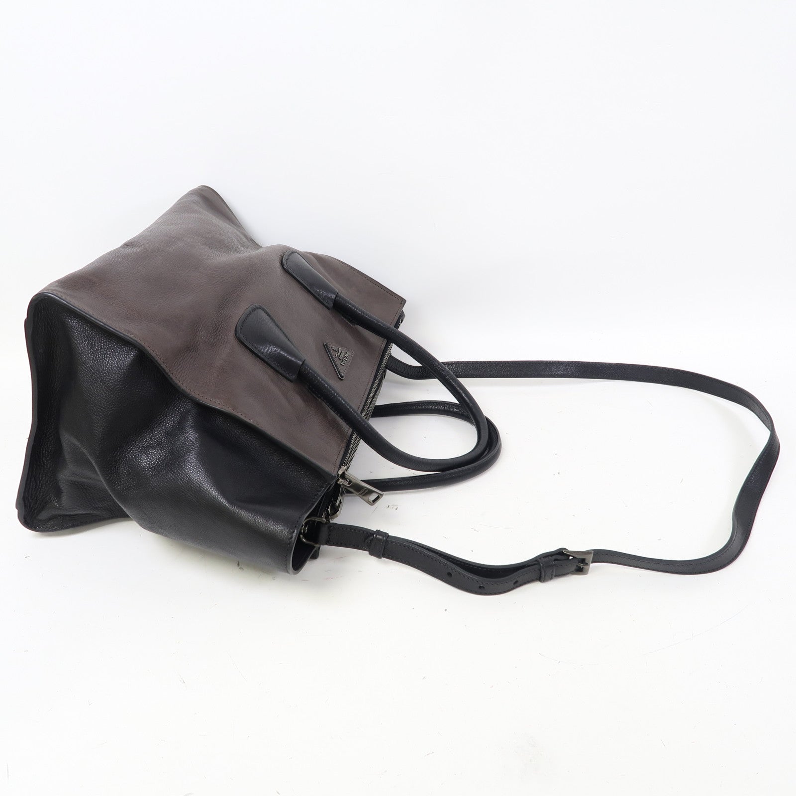 PRADA (PRICE DOWN) SHW 2 Way Shoulder Bag Calfskin Leather Grey/Black