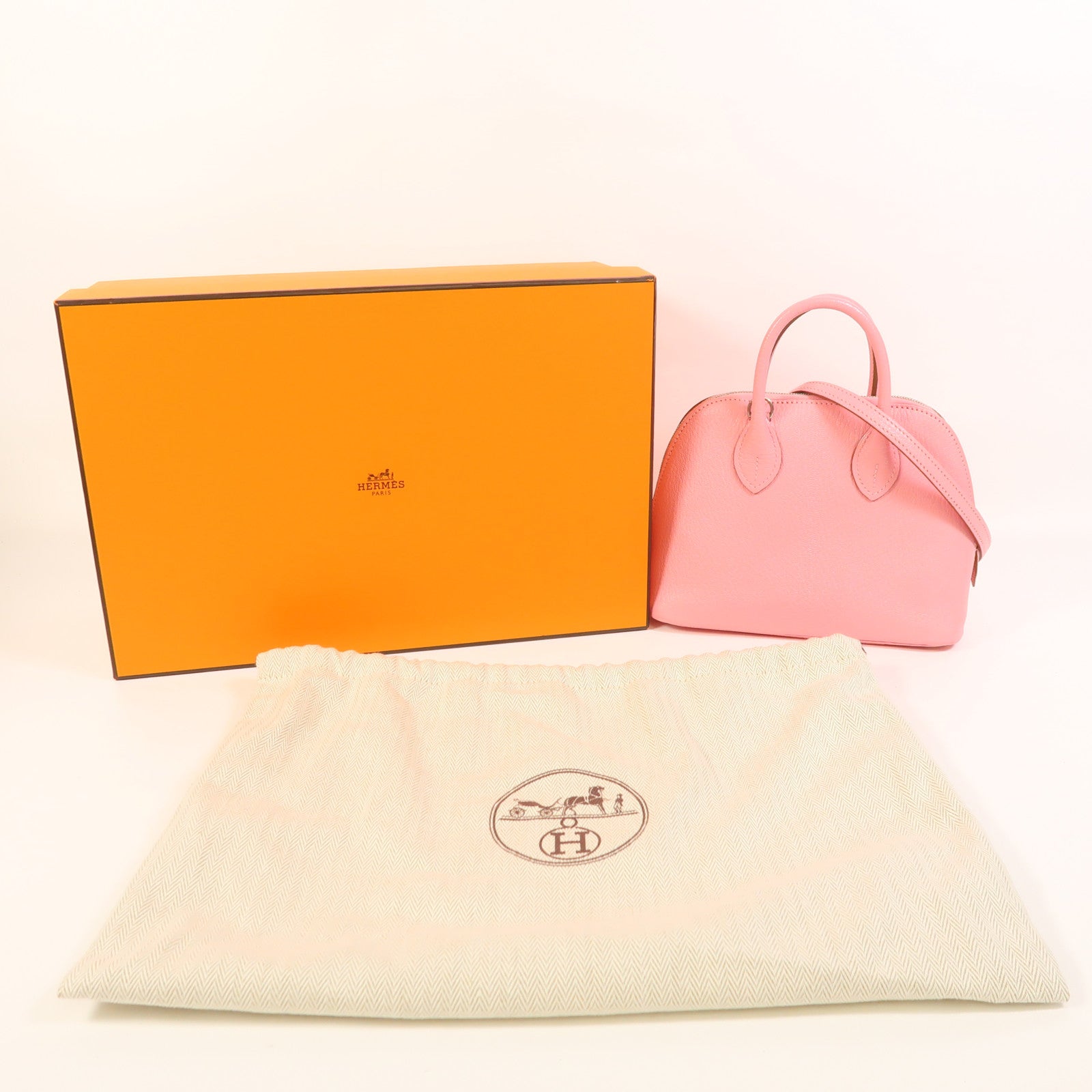 HERMES Chevre皮革Mini Bolide銀扣手挽肩背兩用袋