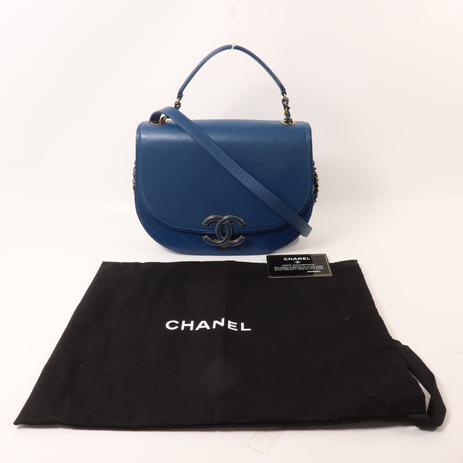 CHANEL 牛皮皮革Coco Curve鏈帶手挽肩背兩用袋
