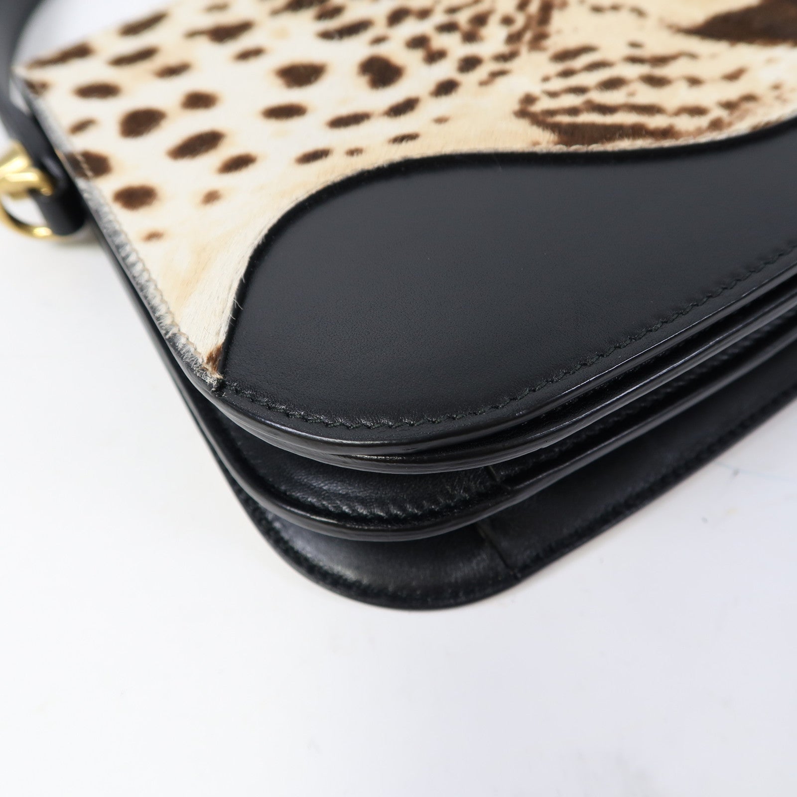 GUCCI 馬毛/牛皮皮革Shoulder Bag金扣肩背袋啡色/黑色