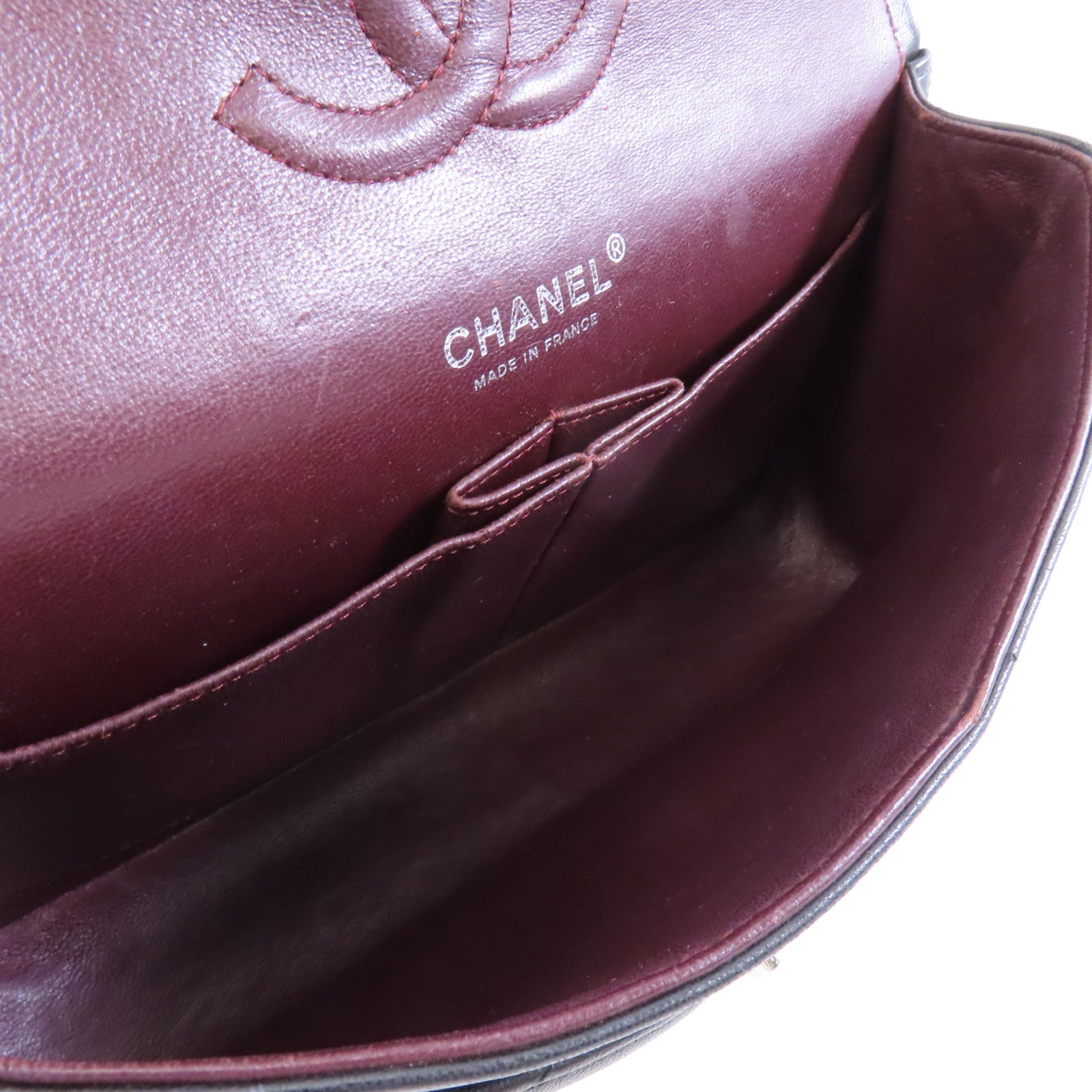 CHANEL 菱格羊皮皮革Classic Flap 25銀扣鏈帶肩背袋黑色