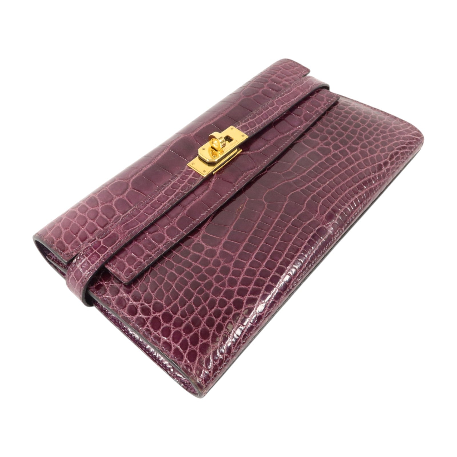 HERMES 鱷魚皮革Kelly Wallet長錢包金扣Amethyst