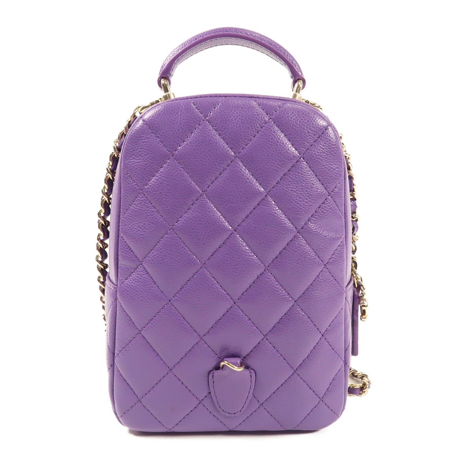 CHANEL 牛皮皮革Rucksack金扣鏈帶背包