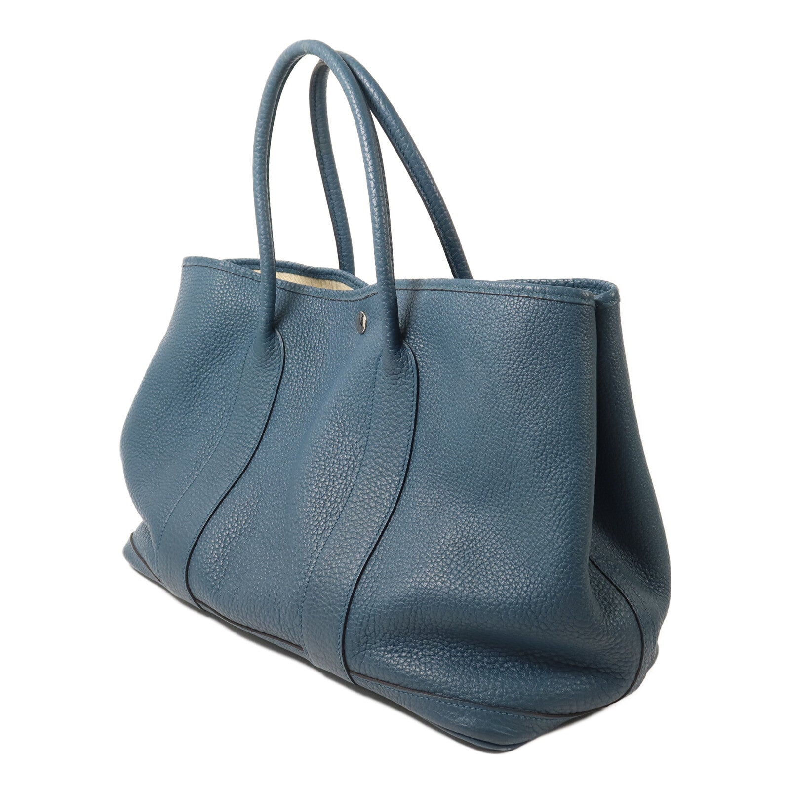 HERMES Clemence皮革Garden Party PM手挽袋Bleu Tempete