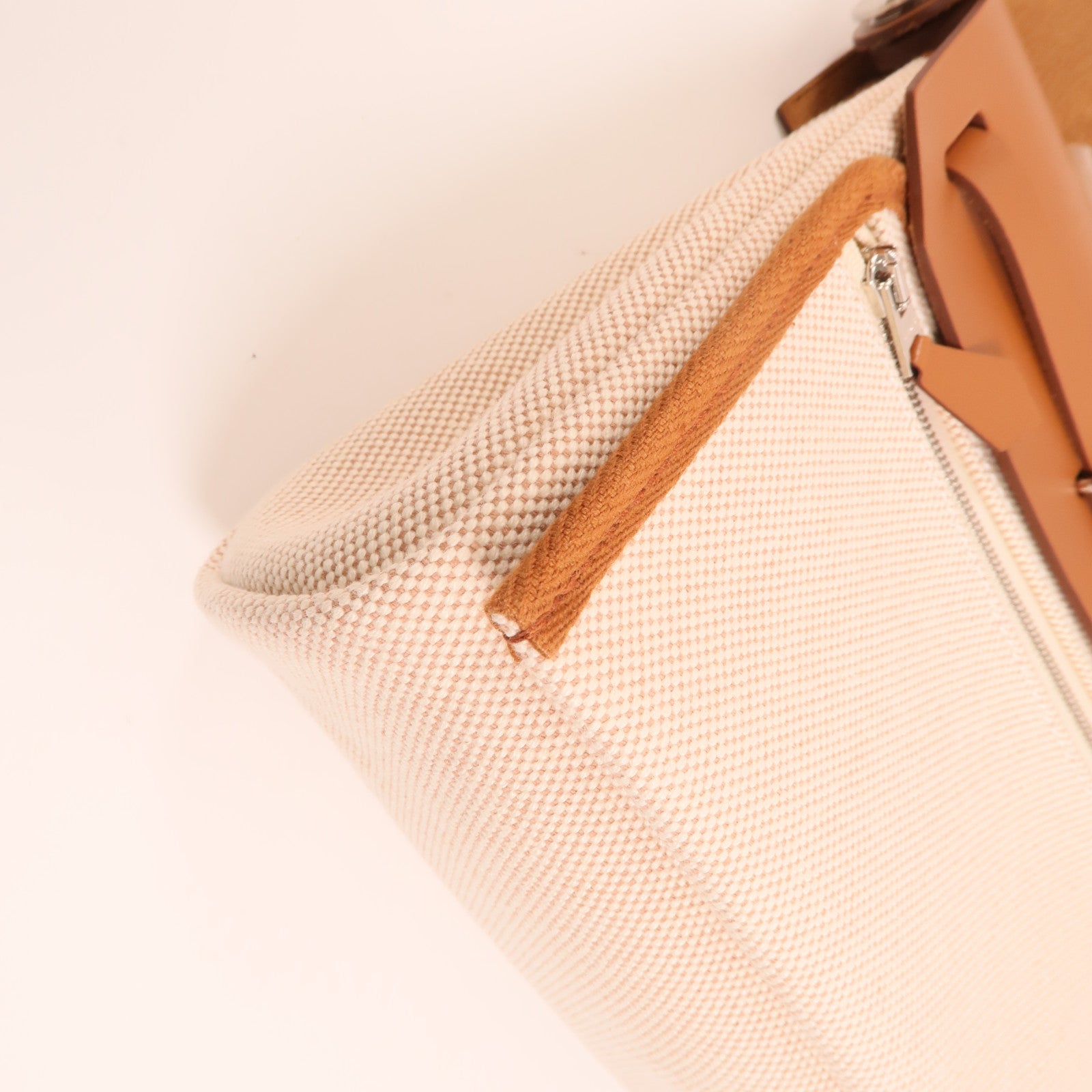 HERMES Toile H帆布Mini Herbag銀扣肩背袋Beige/Fauve