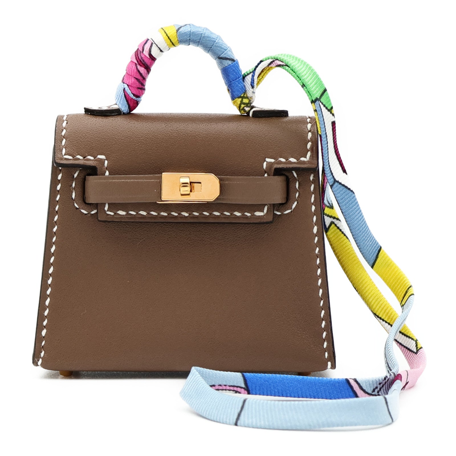 HERMES Tadelakt皮革Kelly Twilly Bag Charm金扣掛飾Etoupe
