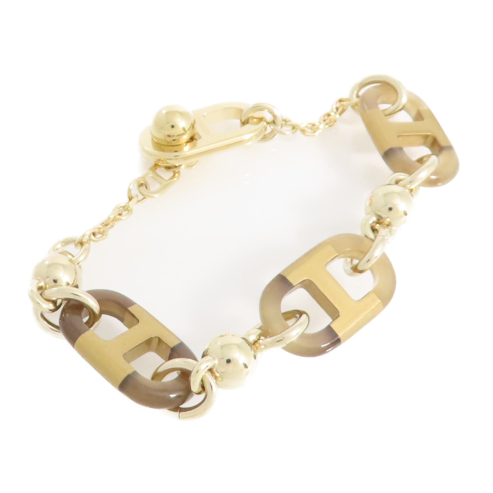 HERMES 水牛角/金屬Sur Mer Small Bracelet金扣手鏈啡色