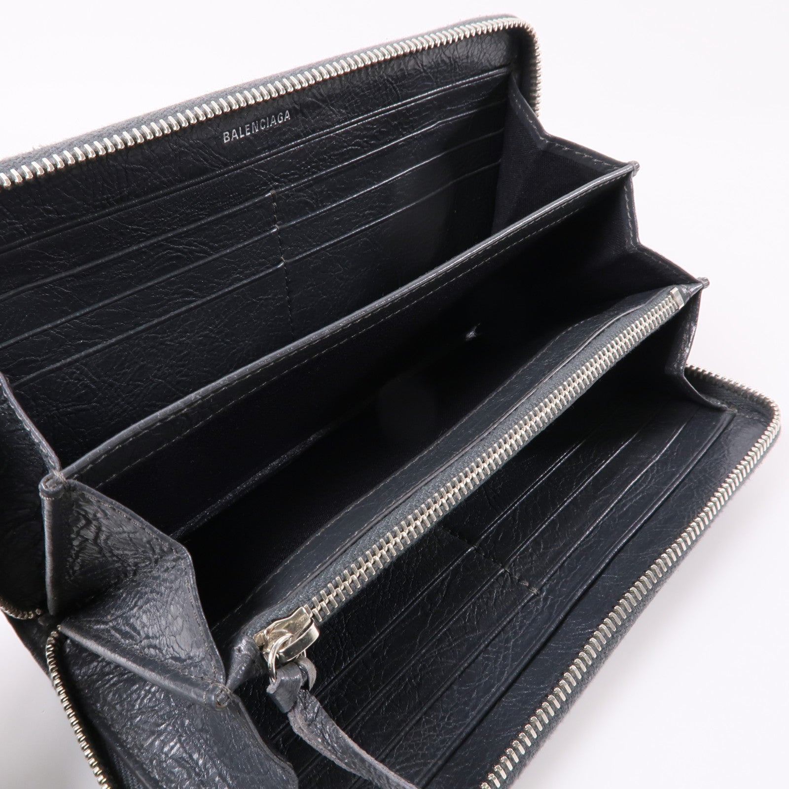 BALENCIAGA 皮革Long Wallet銀扣長錢包灰色