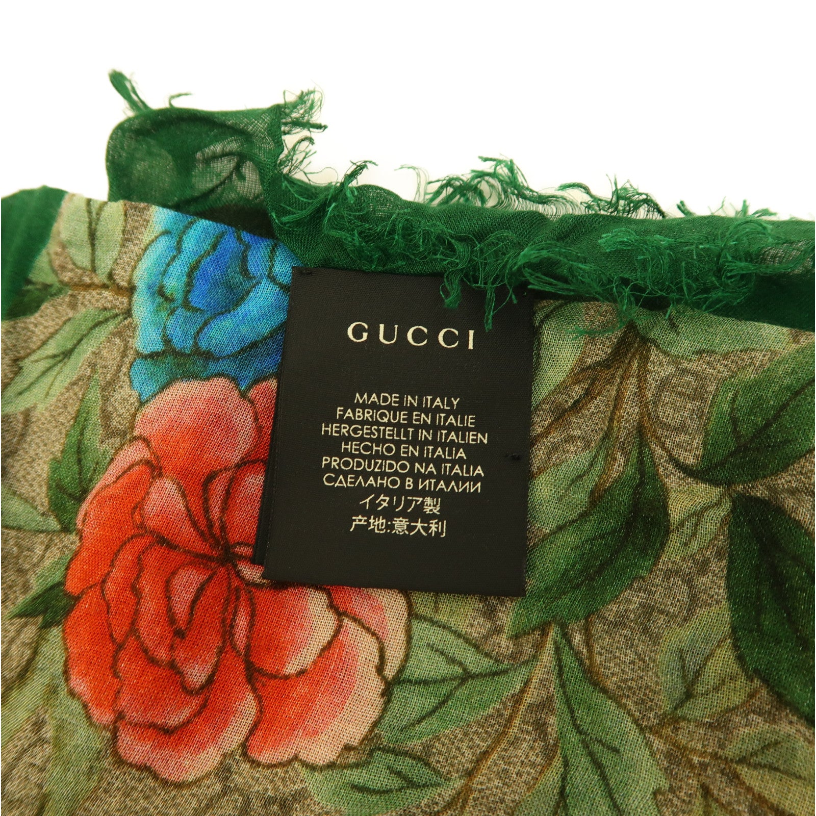 GUCCI 絲質Scarf 110x110CM圍巾啡色/綠色/彩色