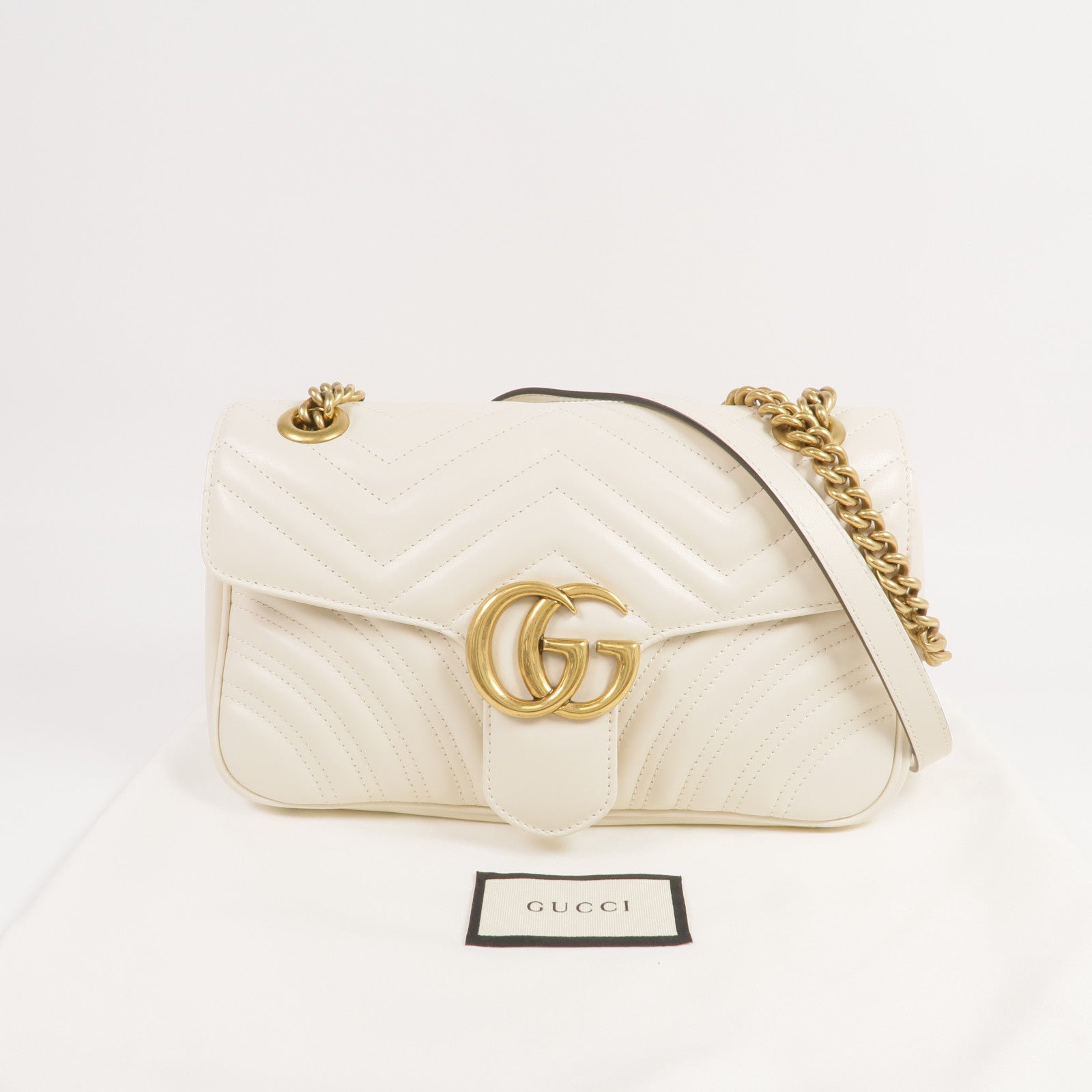 GUCCI 羊皮皮革GG Marmont金扣鏈帶肩背袋