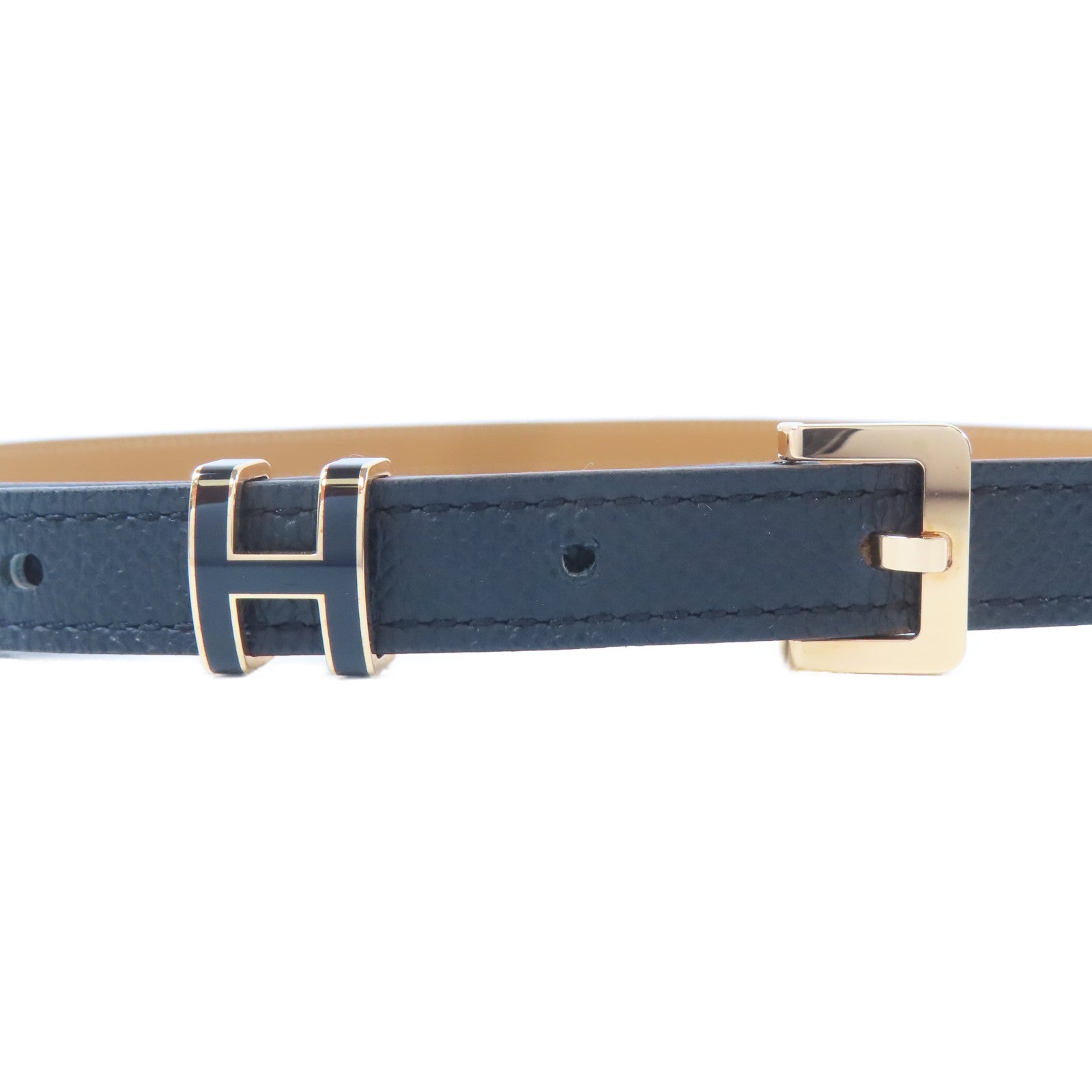 HERMES Epsom皮革Pop H Belt金扣皮帶Noir黑色