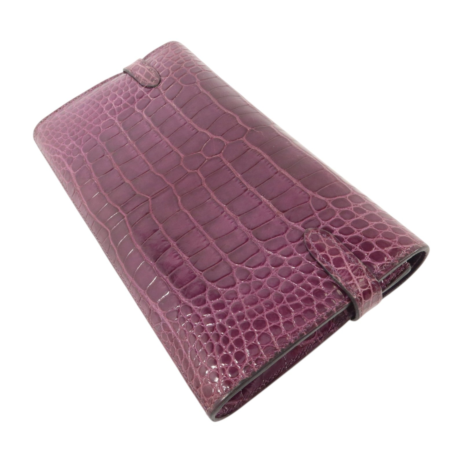 HERMES 鱷魚皮革Kelly Wallet長錢包金扣Amethyst