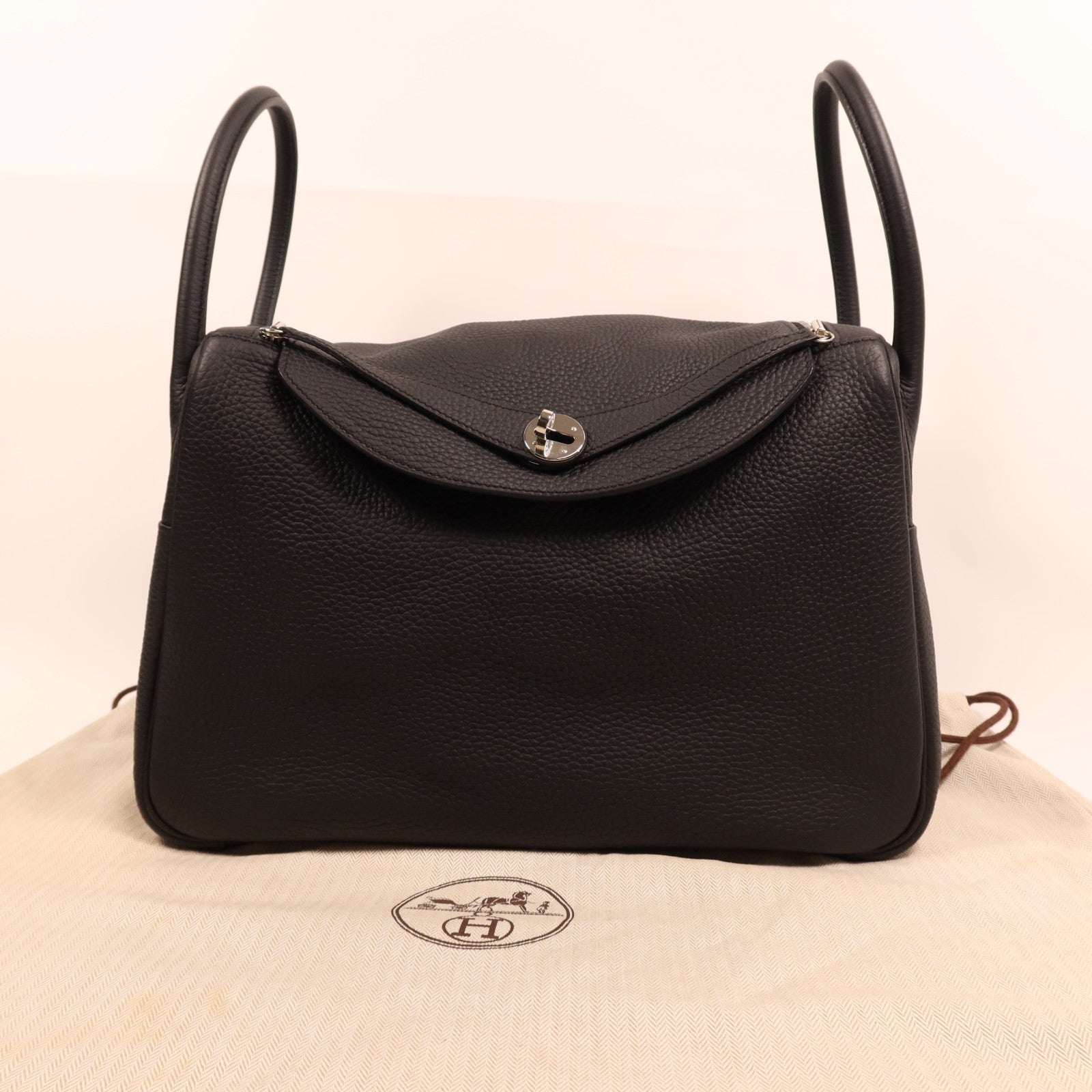 HERMES Clemence皮革Lindy 34銀扣手挽肩背兩用袋Noir