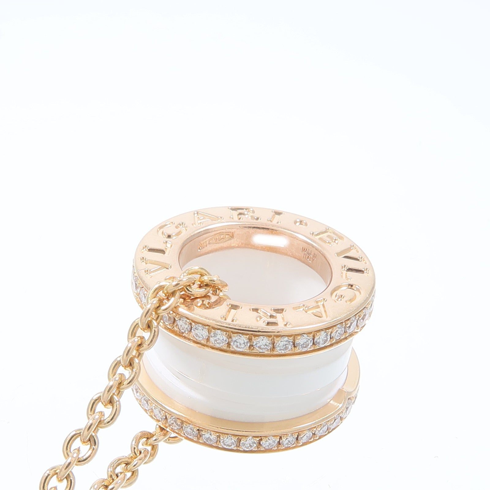 BVLGARI 18K玫瑰金/陶瓷Diamond B-zero1 Necklace鑽石項鍊