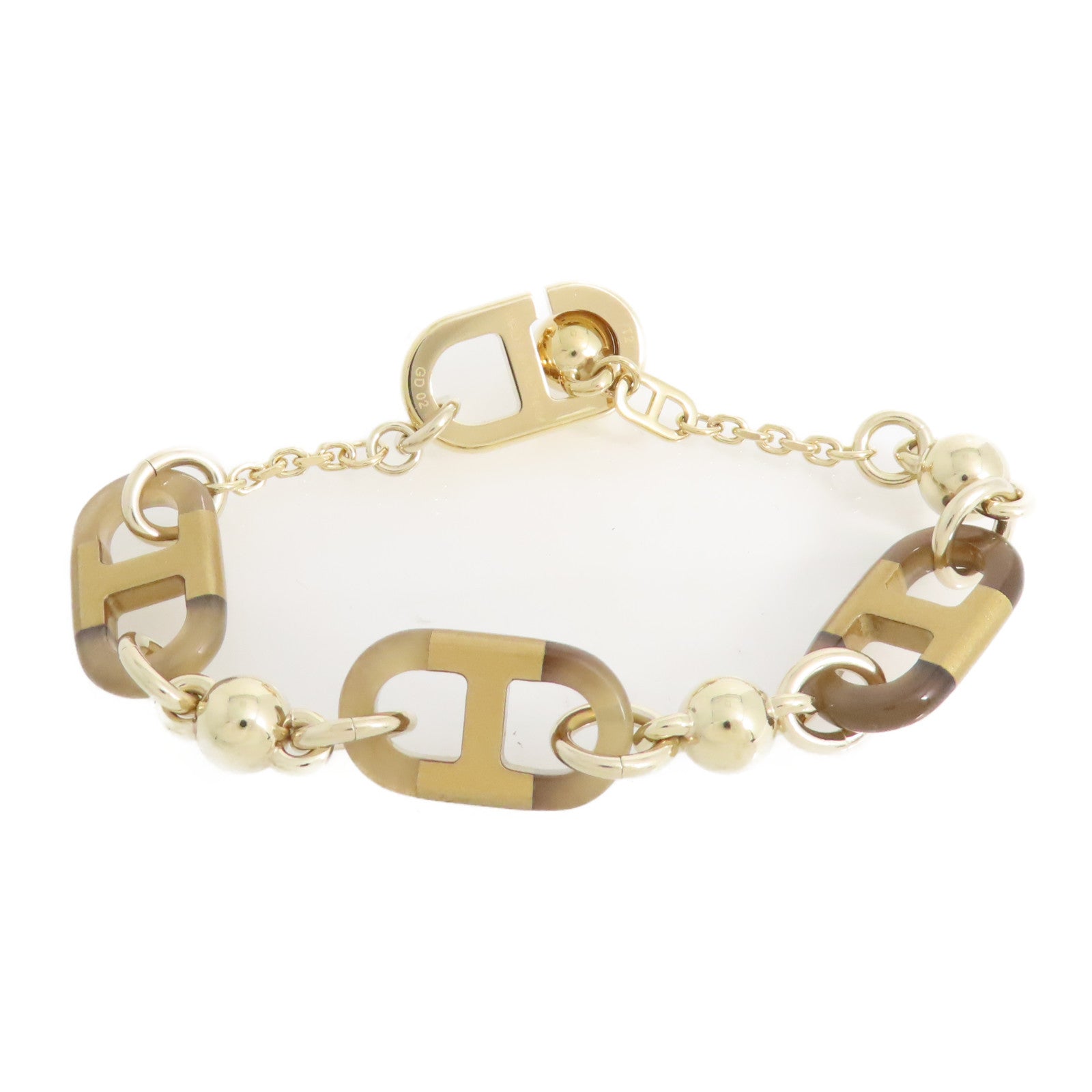 HERMES 水牛角/金屬Sur Mer Small Bracelet金扣手鏈啡色