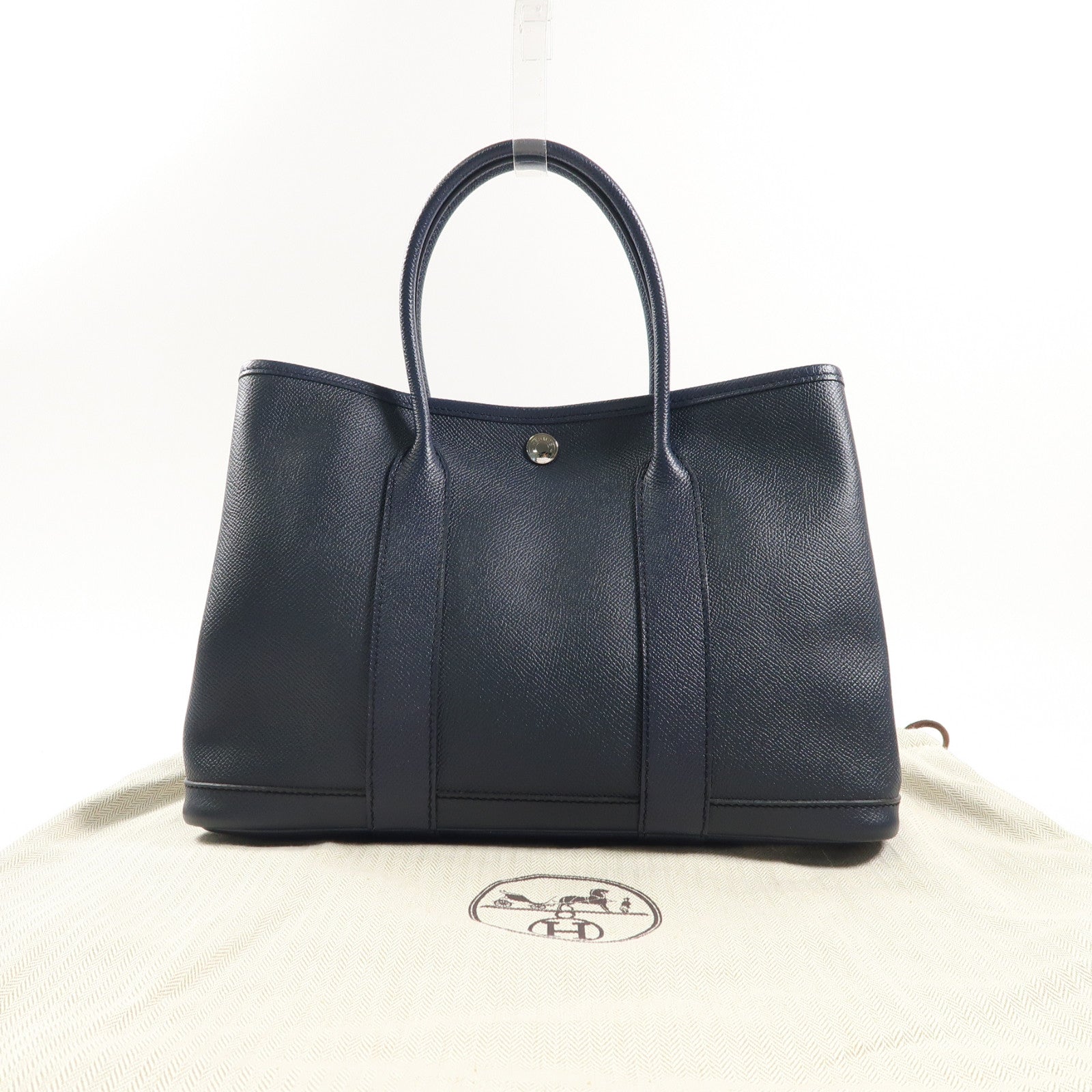 HERMES Epsom皮革Garden Party TPM銀扣手挽袋Bleu Nuit深藍色