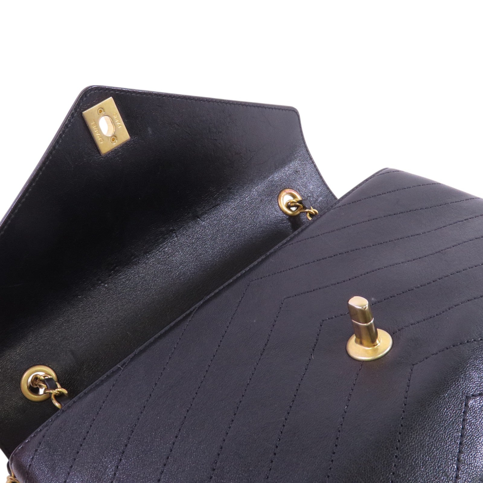 CHANEL 牛皮皮革Chevron金扣鏈帶肩背袋