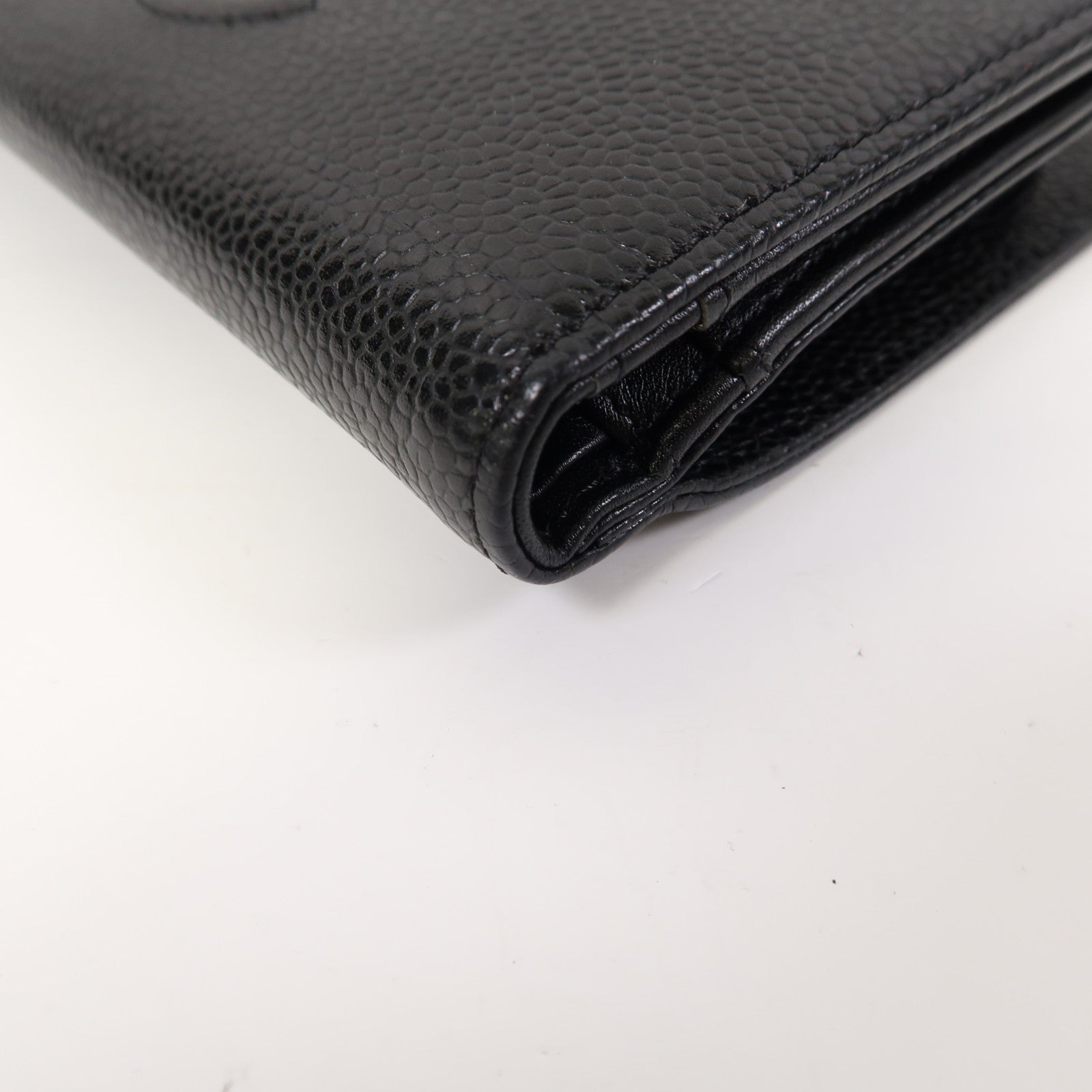 CHANEL Caviar皮革Wallet銀扣錢包黑色