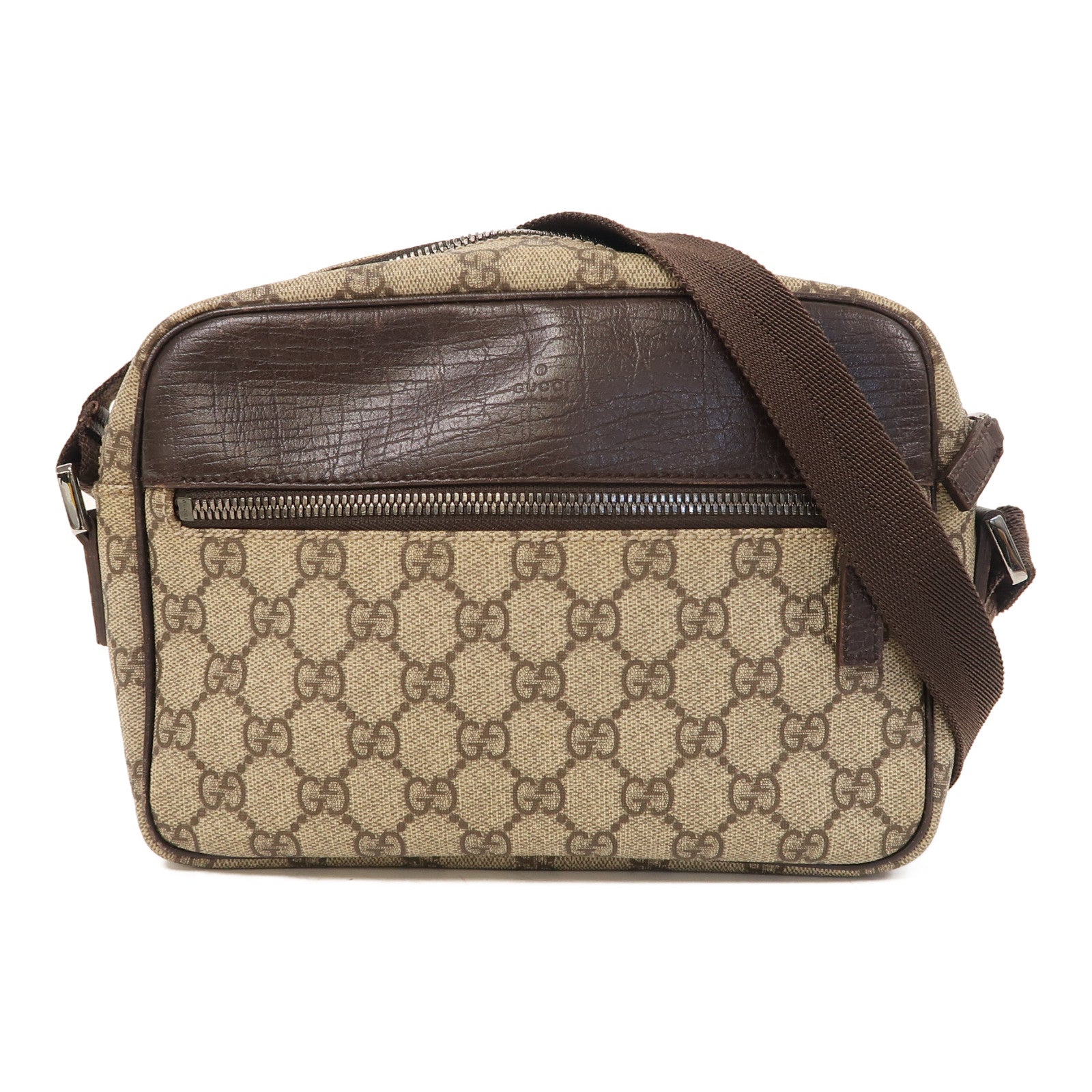 GUCCI 塗層帆布Shoulder Bag銀扣肩背袋啡色