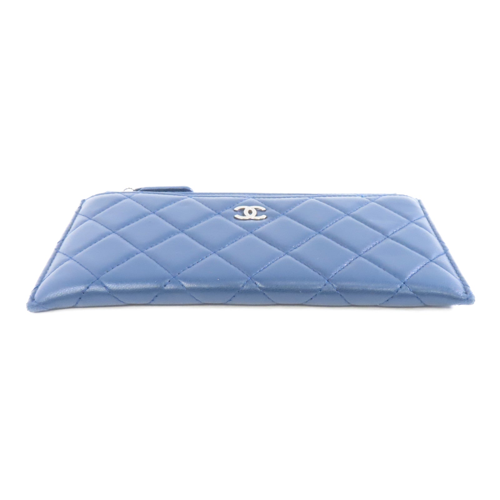 CHANEL 菱格羊皮皮革Clutch Bag銀扣手拿包藍色
