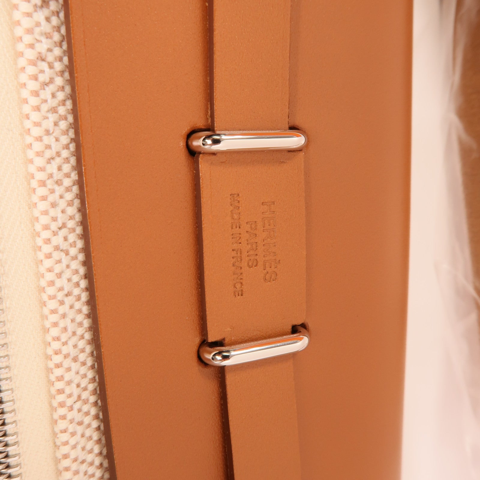 HERMES Toile H帆布Mini Herbag銀扣肩背袋Beige/Fauve