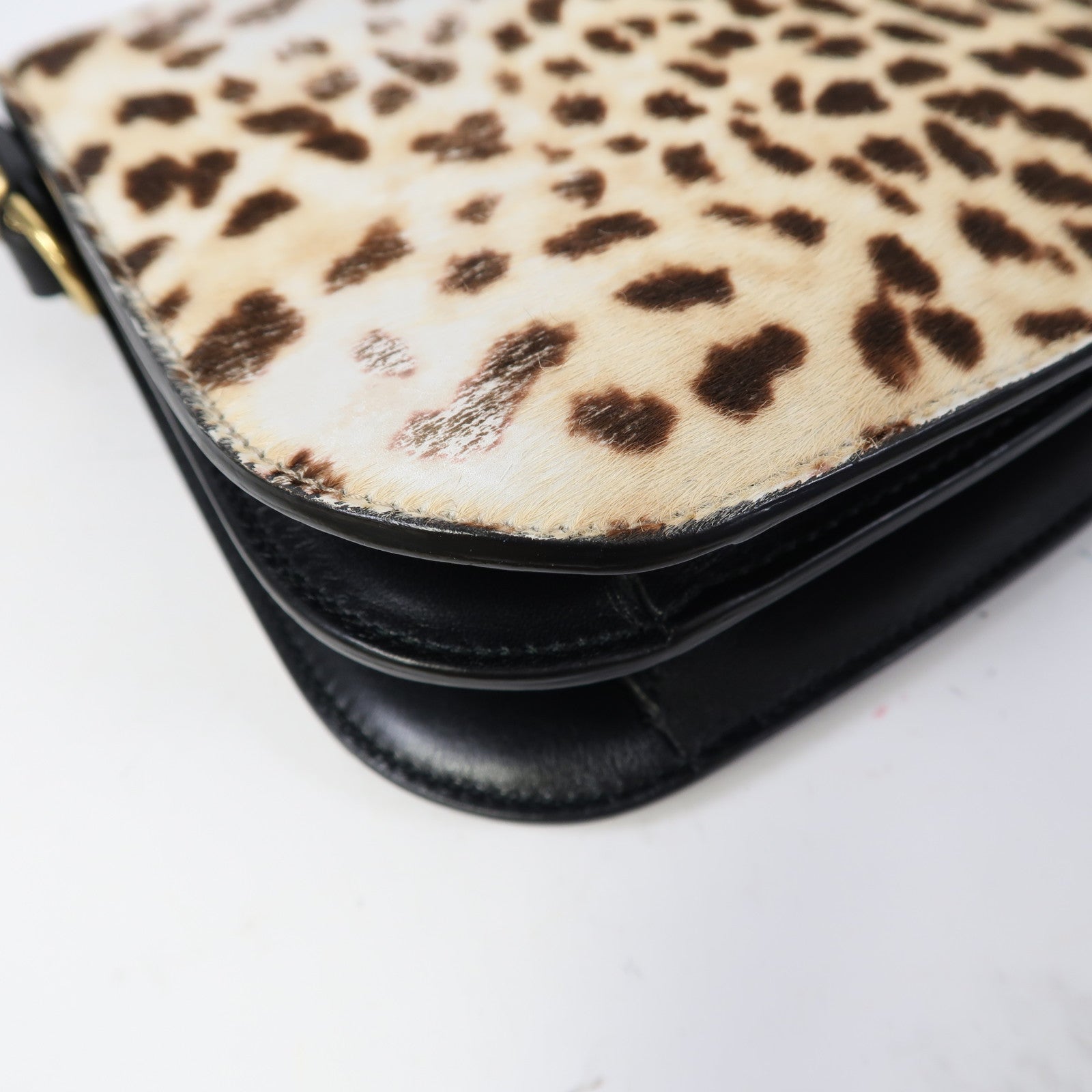 GUCCI 馬毛/牛皮皮革Shoulder Bag金扣肩背袋啡色/黑色