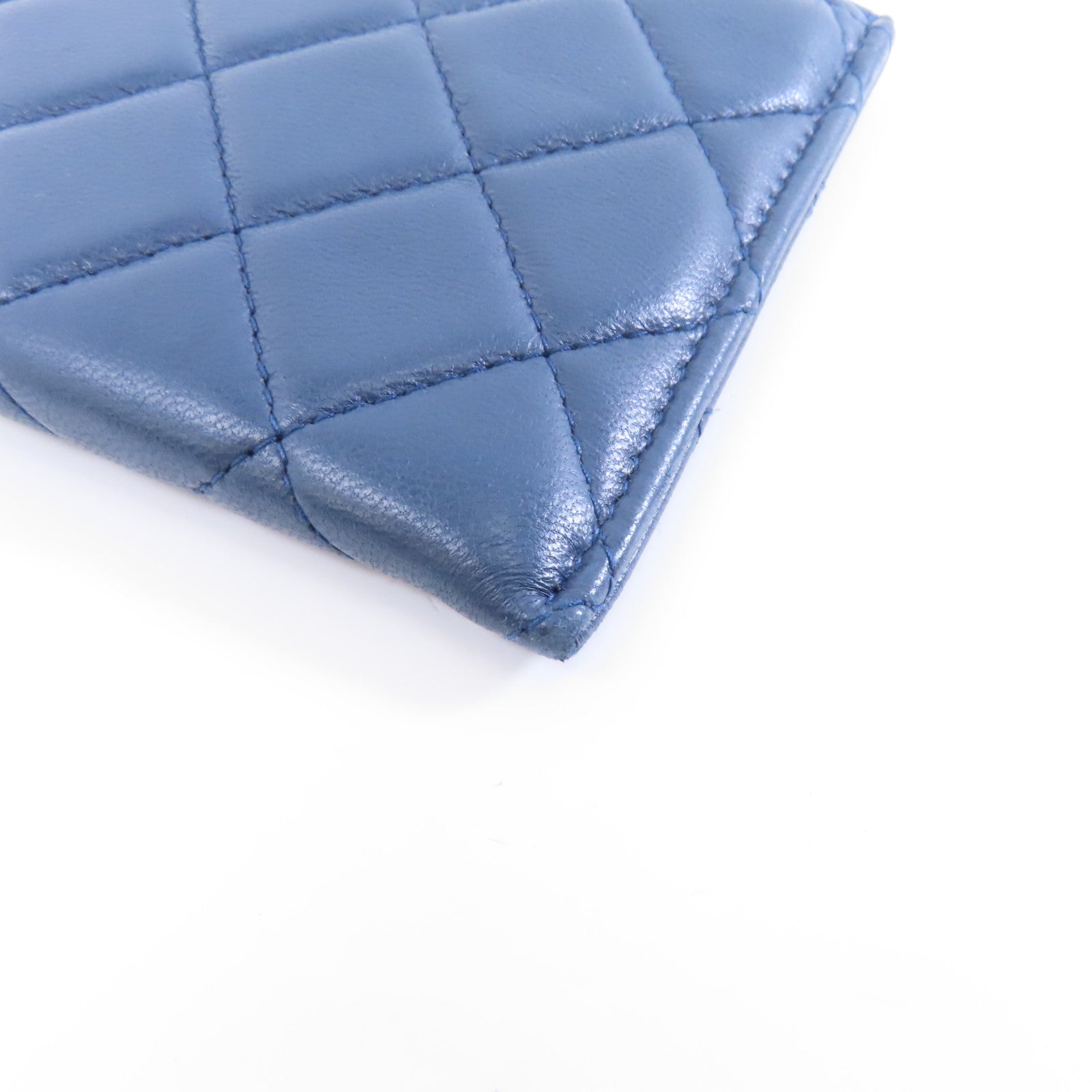 CHANEL 菱格羊皮皮革Clutch Bag銀扣手拿包藍色