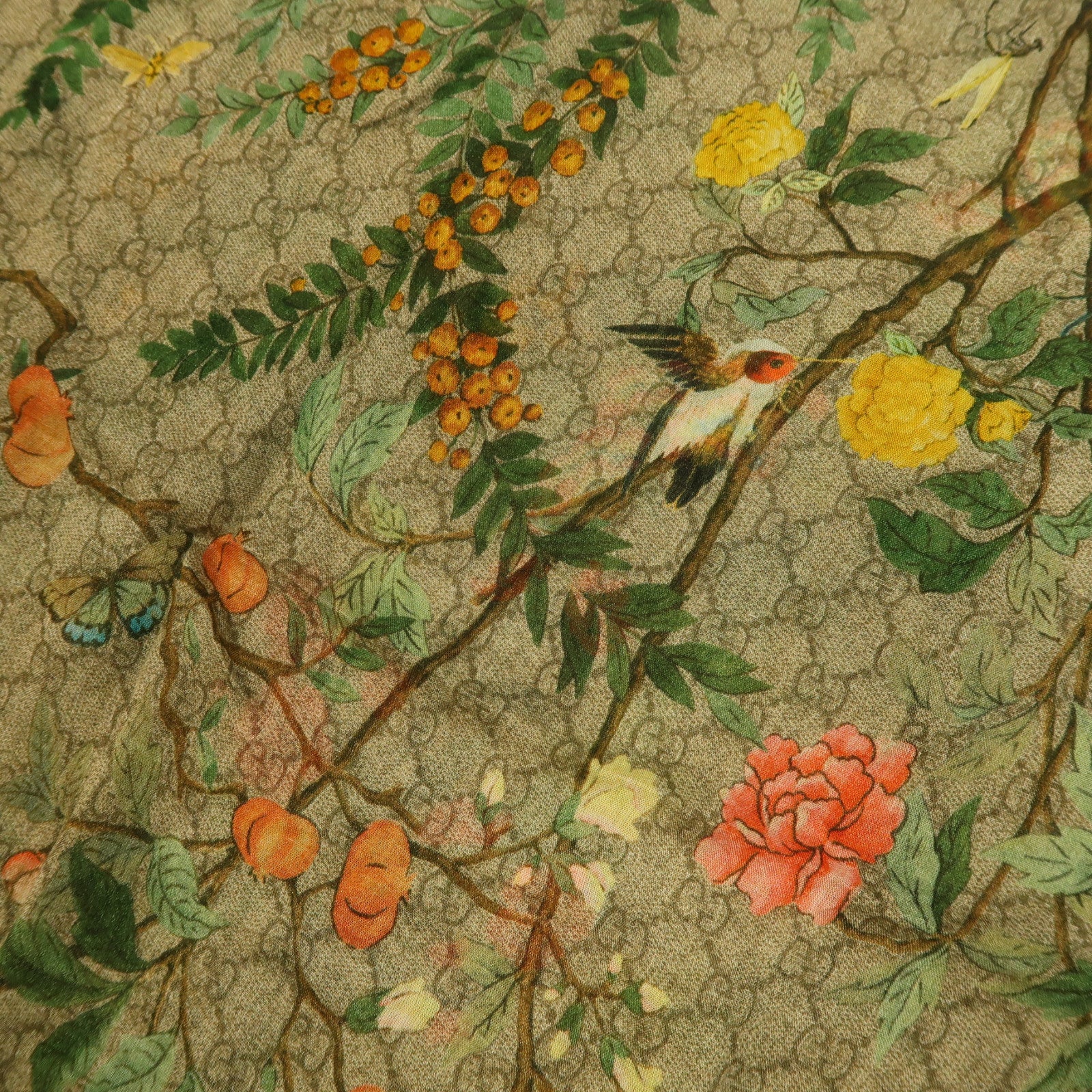 GUCCI 絲質Scarf 110x110CM圍巾啡色/綠色/彩色