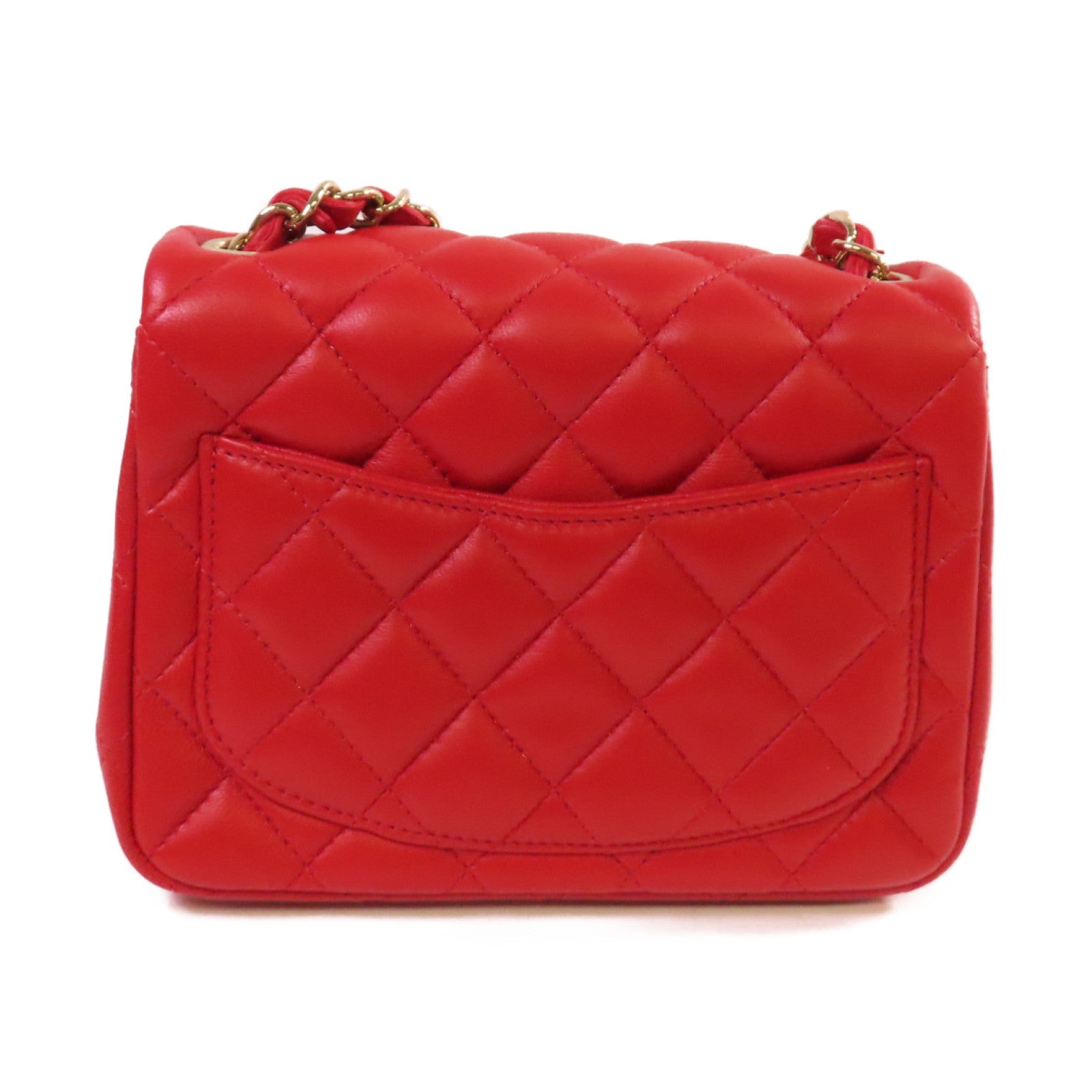 CHANEL 菱格羊皮皮革Classic Mini Square Chain Shoulder Bag金扣鏈帶肩背袋紅色
