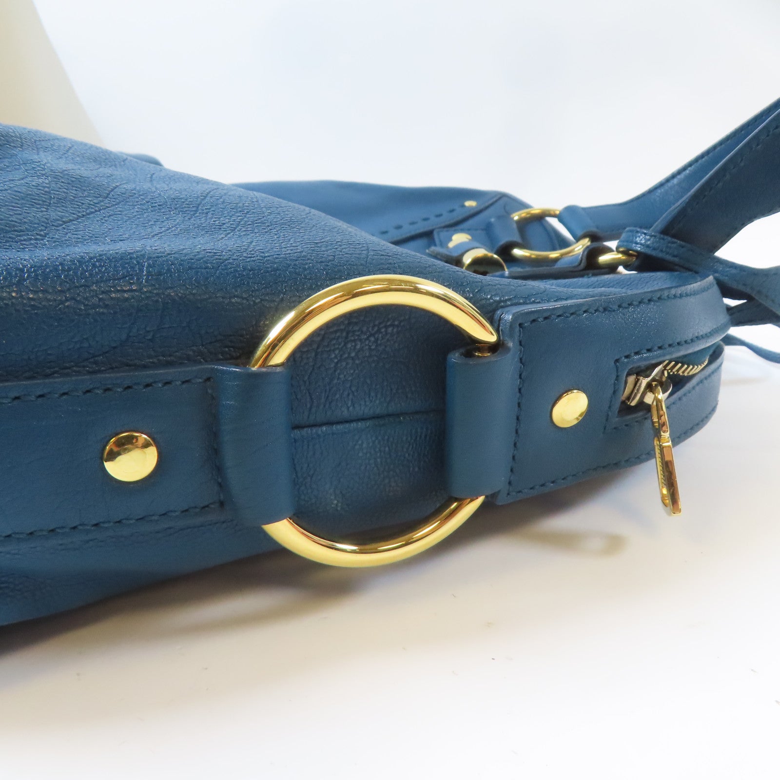 SAINT LAURENT 牛皮皮革Hand Bag金扣手挽袋藍色