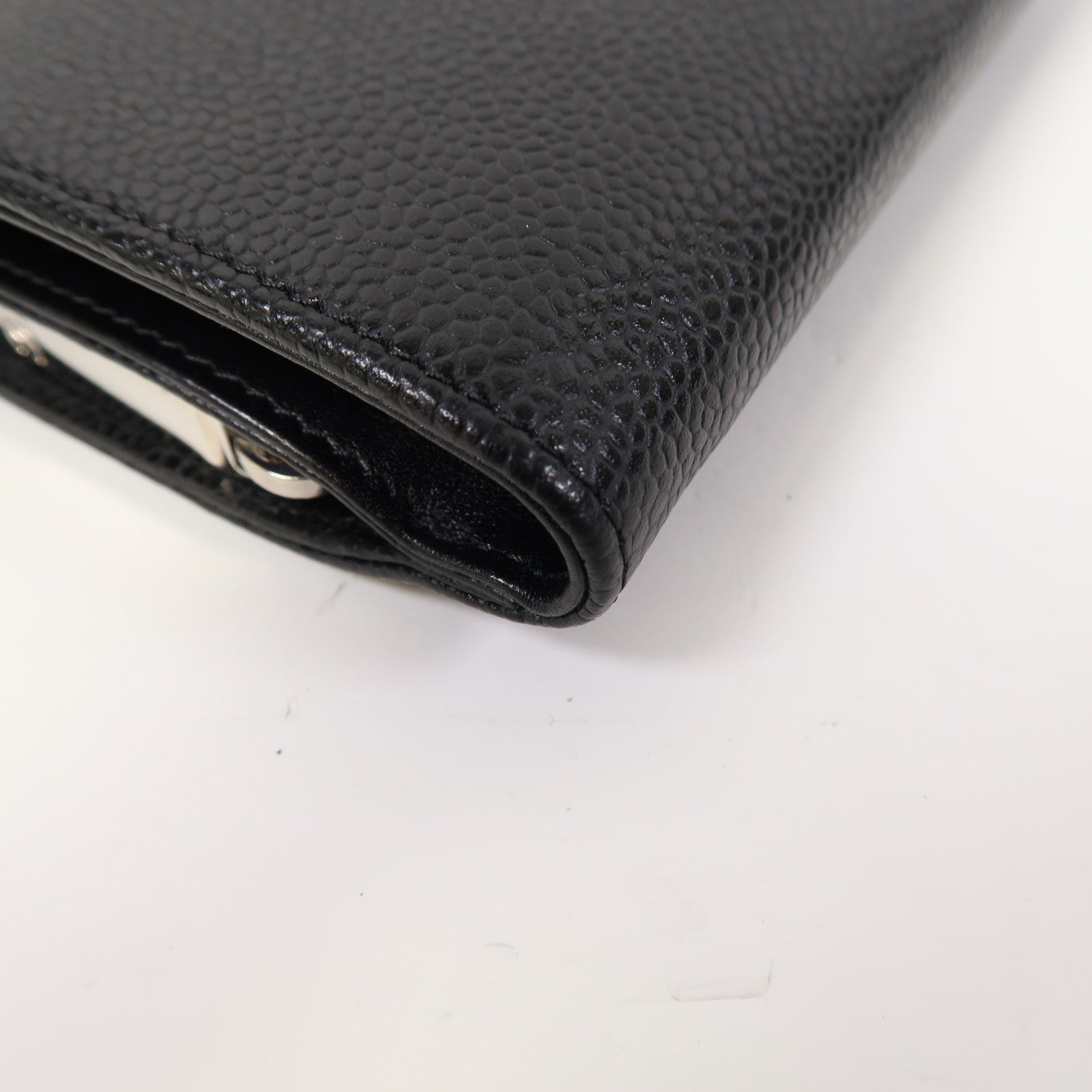 CHANEL Caviar皮革Wallet銀扣錢包黑色