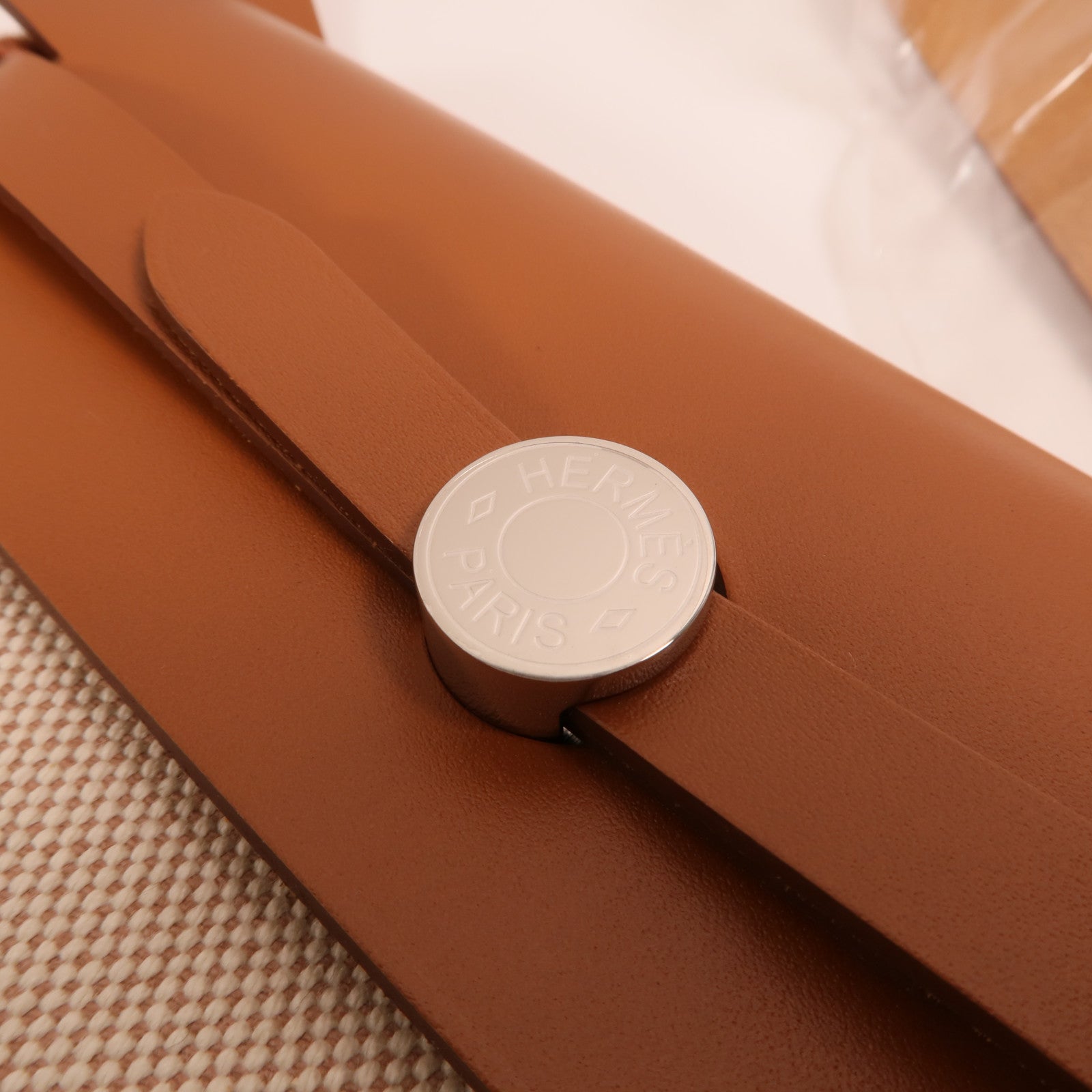 HERMES Toile H帆布Mini Herbag銀扣肩背袋Beige/Fauve