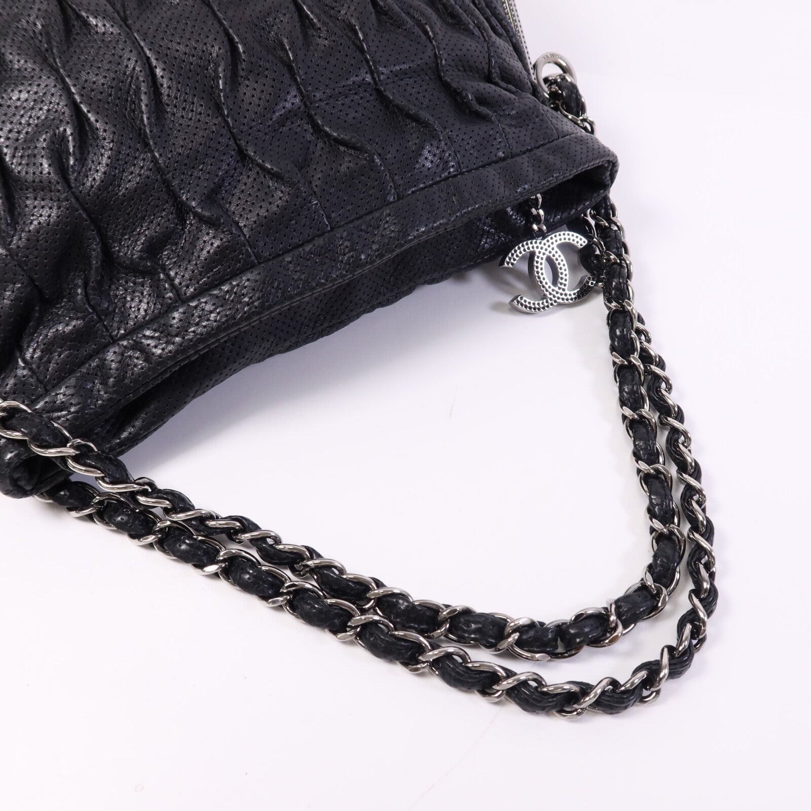 CHANEL 牛皮皮革Chain Shoulder銀扣鏈帶肩背袋