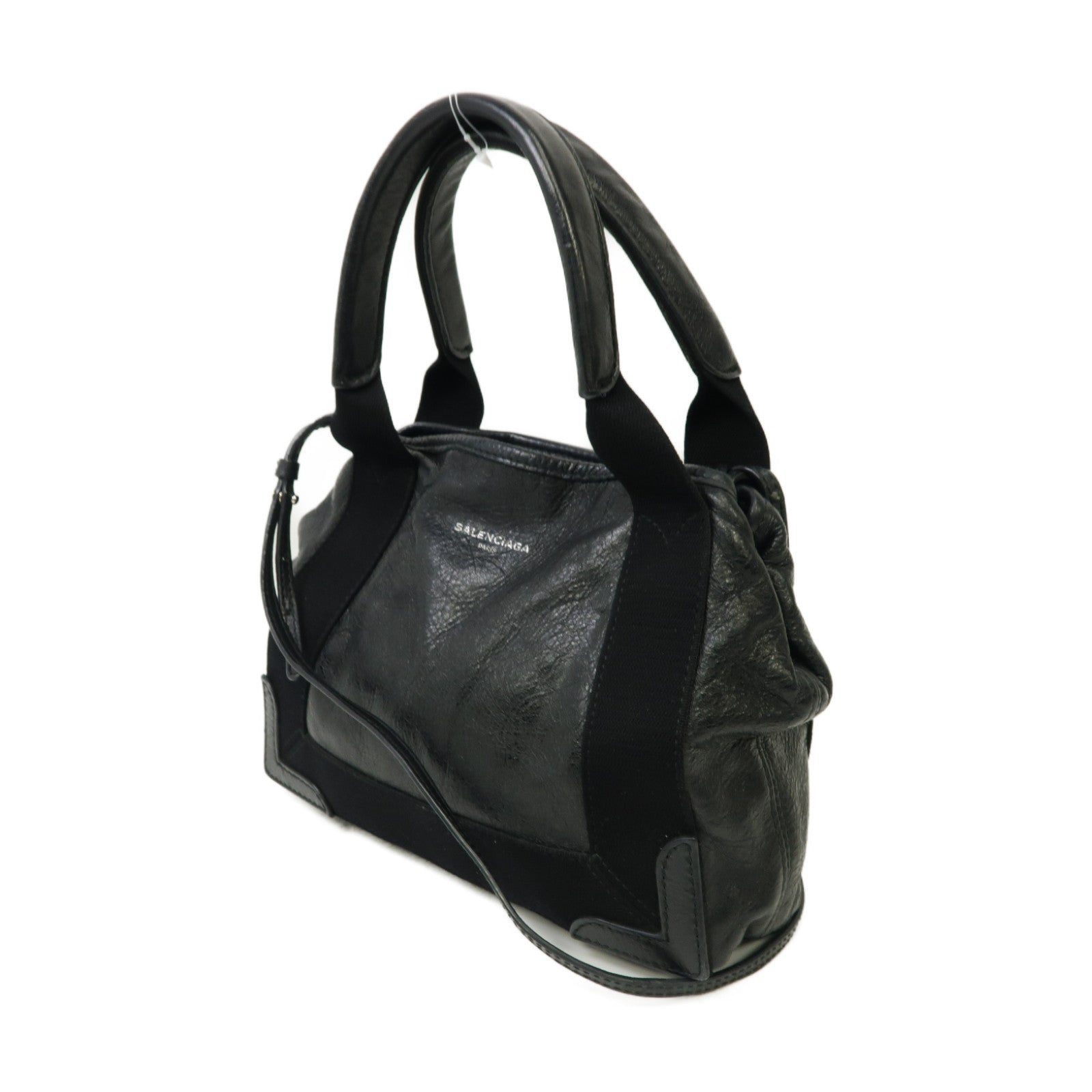 BALENCIAGA 牛皮皮革Cabas XS銀扣手挽肩背兩用袋黒色