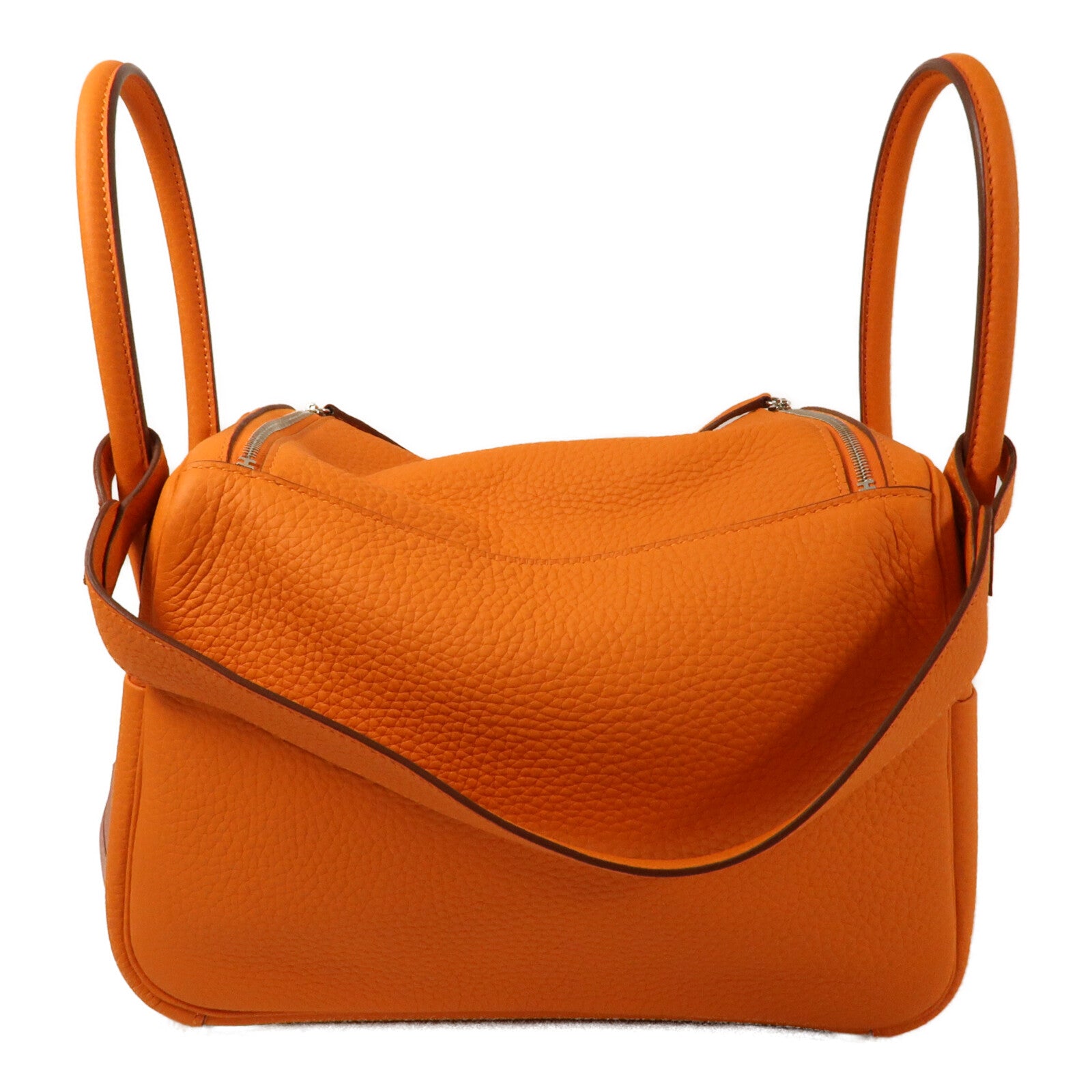 HERMES Clemence皮革Lindy 26銀扣手挽肩背兩用袋Orange